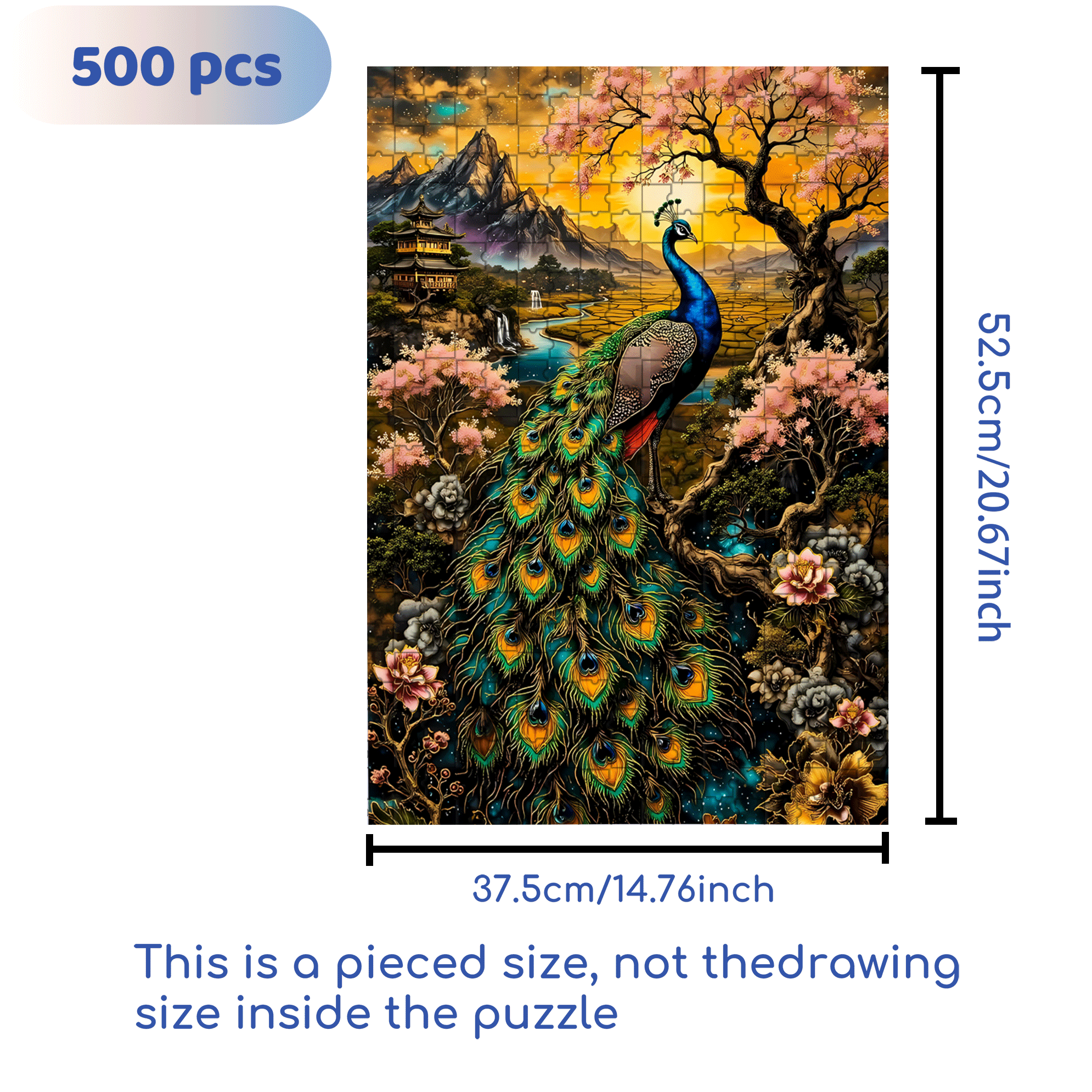 Magnificent Peacock 500pcs/1000pcs Jigsaw Puzzle, Scratch-Resistant, Interactive Family Game & Brain-Boosting DIY Decor, Perfect for Halloween, Christmas & New Year Gifts, Family Puzzle Game