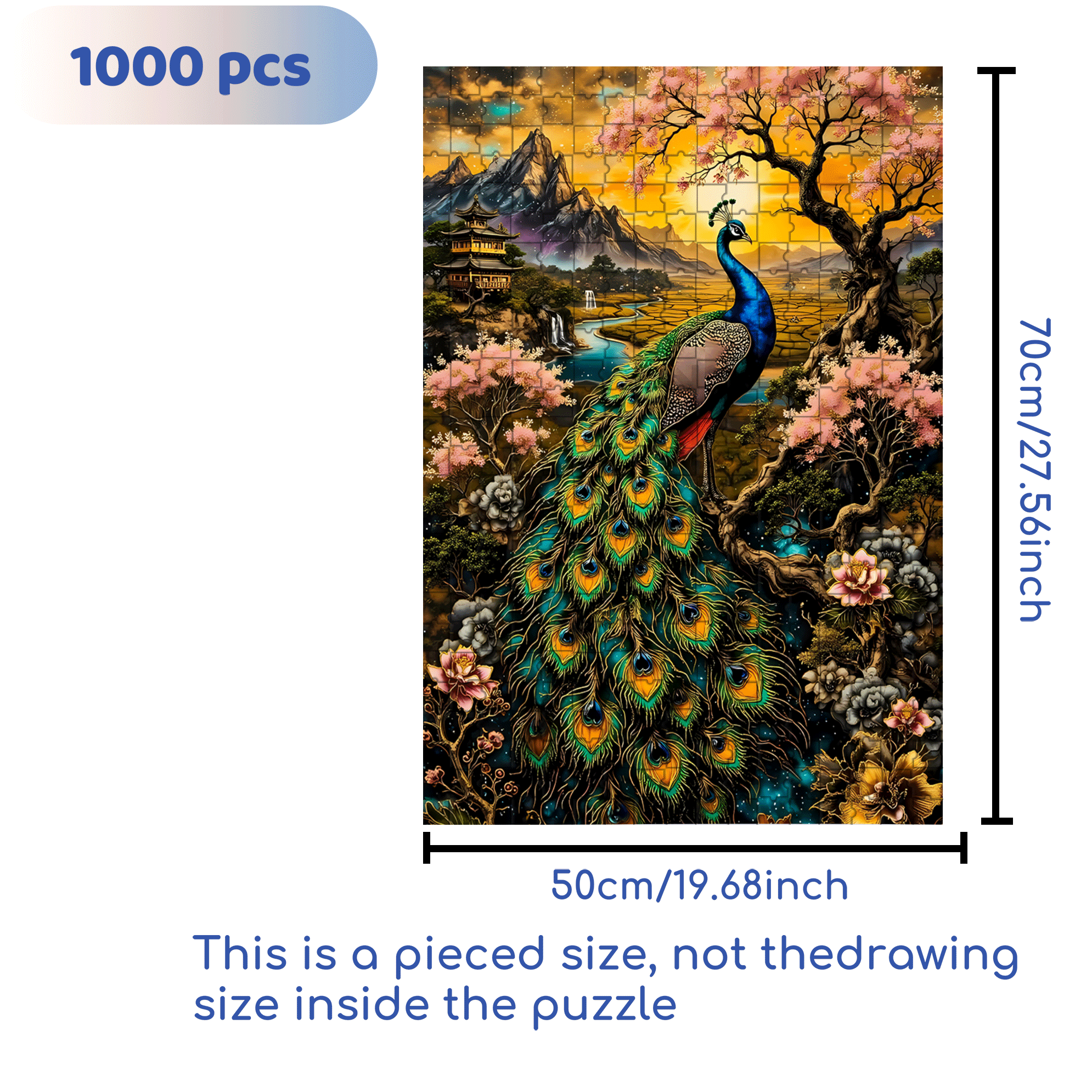 Magnificent Peacock 500pcs/1000pcs Jigsaw Puzzle, Scratch-Resistant, Interactive Family Game & Brain-Boosting DIY Decor, Perfect for Halloween, Christmas & New Year Gifts, Family Puzzle Game