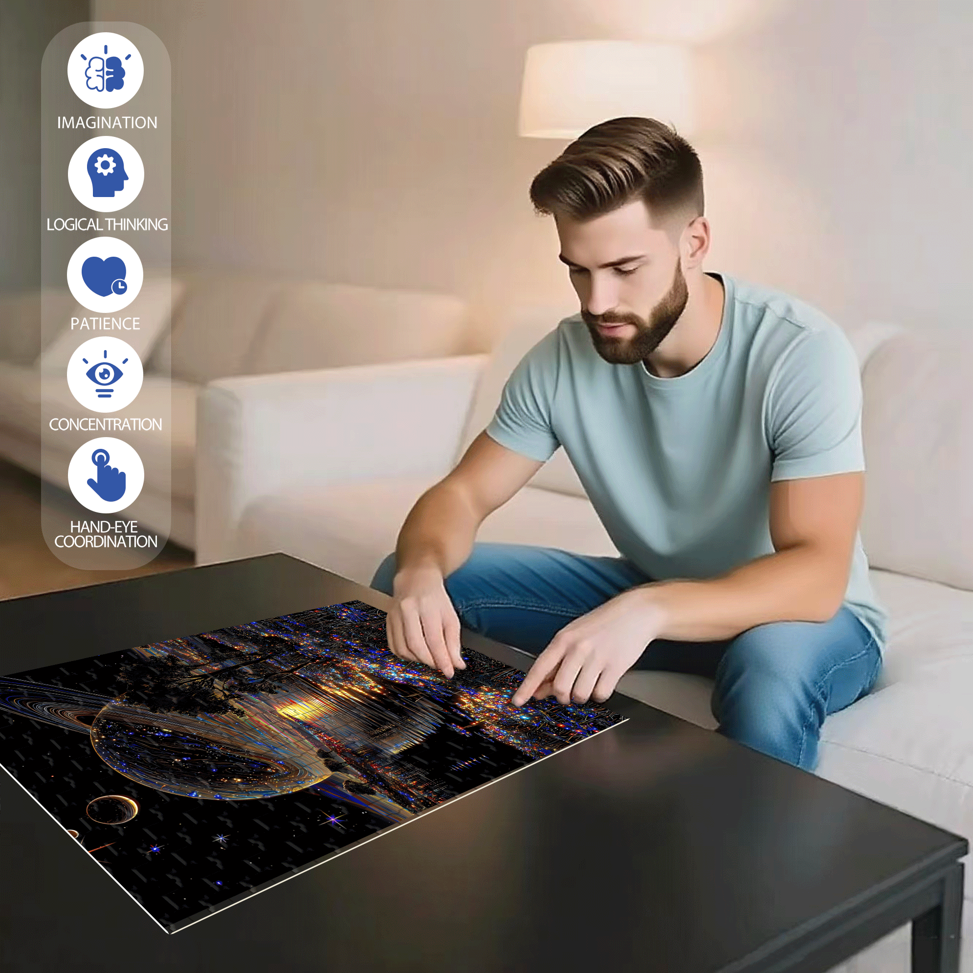 Milky Way Reflection 500pcs/1000pcs Jigsaw Puzzle, Scratch-Resistant, Interactive Family Game & Brain-Boosting DIY Decor, Perfect for Halloween, Christmas & New Year Gifts, Family Puzzle Game