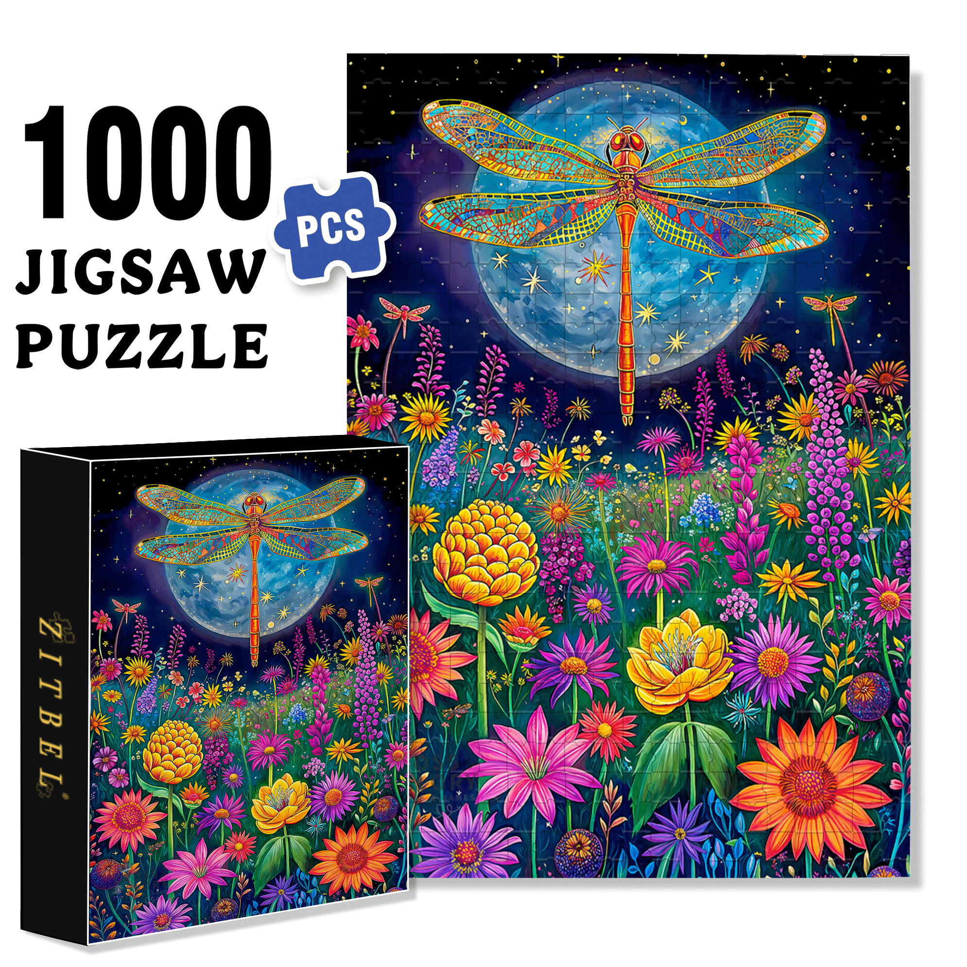 Moonlight Dragonfly 500pcs/1000pcs Jigsaw Puzzle, Scratch-Resistant, Interactive Family Game & Brain-Boosting DIY Decor, Perfect for Halloween, Christmas & New Year Gifts, Family Puzzle Game