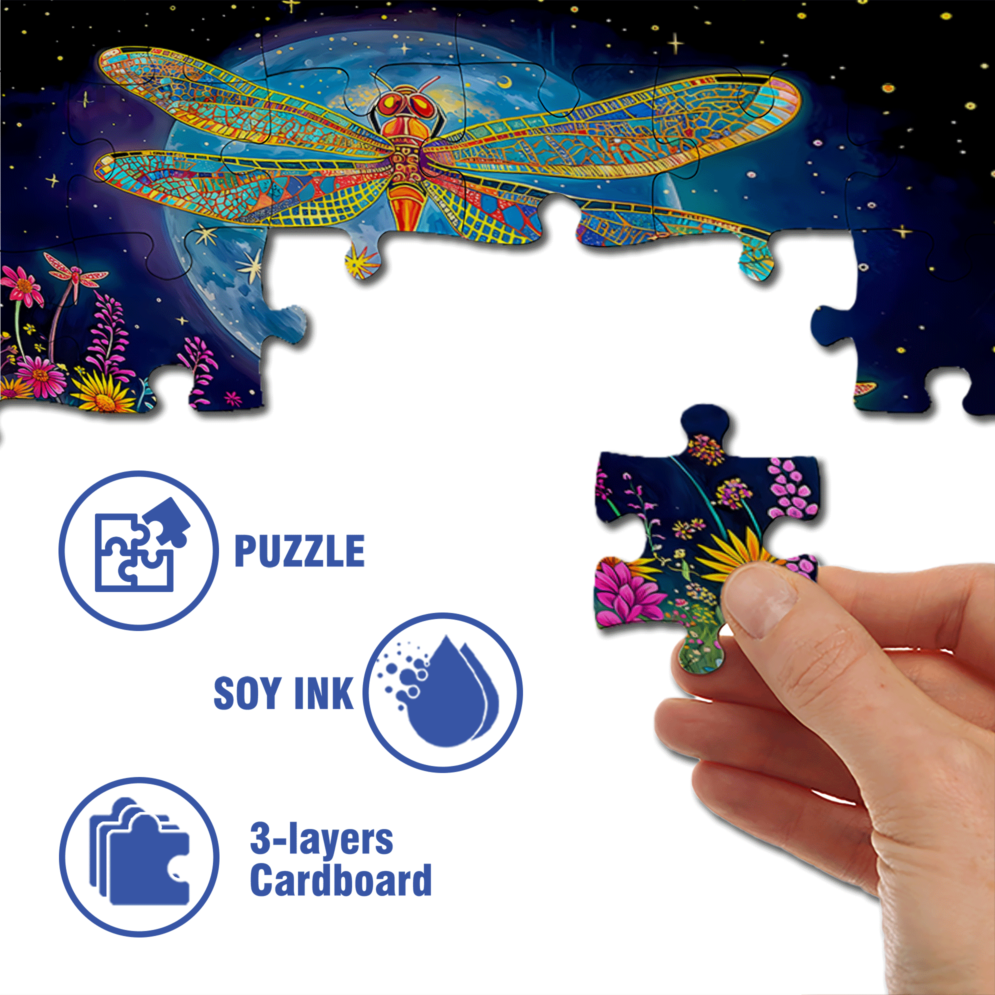 Moonlight Dragonfly 500pcs/1000pcs Jigsaw Puzzle, Scratch-Resistant, Interactive Family Game & Brain-Boosting DIY Decor, Perfect for Halloween, Christmas & New Year Gifts, Family Puzzle Game