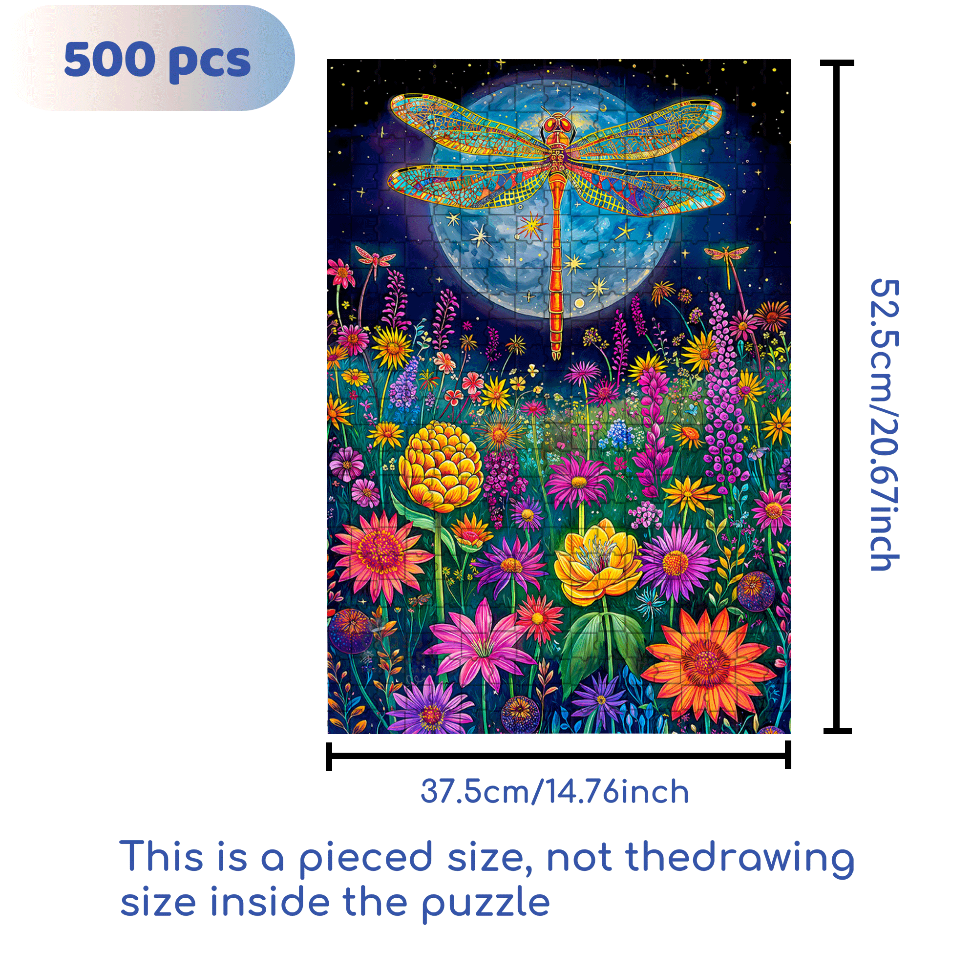 Moonlight Dragonfly 500pcs/1000pcs Jigsaw Puzzle, Scratch-Resistant, Interactive Family Game & Brain-Boosting DIY Decor, Perfect for Halloween, Christmas & New Year Gifts, Family Puzzle Game