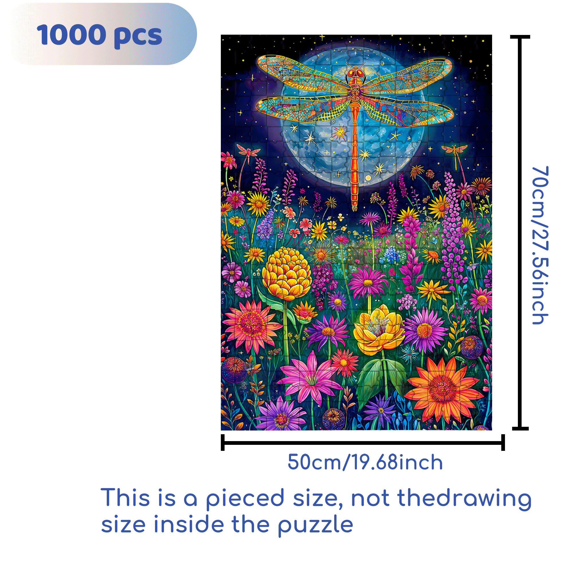 Moonlight Dragonfly 500pcs/1000pcs Jigsaw Puzzle, Scratch-Resistant, Interactive Family Game & Brain-Boosting DIY Decor, Perfect for Halloween, Christmas & New Year Gifts, Family Puzzle Game