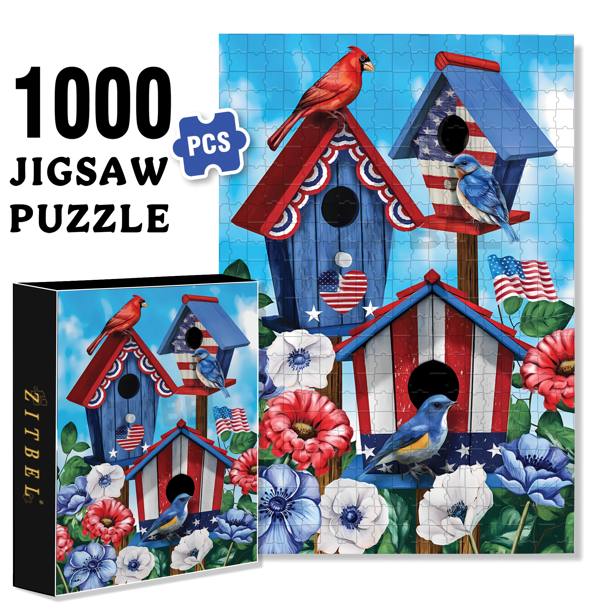 Patriotic Bird House 500pcs/1000pcs Jigsaw Puzzle, Scratch-Resistant, Interactive Family Game & Brain-Boosting DIY Decor, Perfect for Halloween, Christmas & New Year Gifts, Family Puzzle Game
