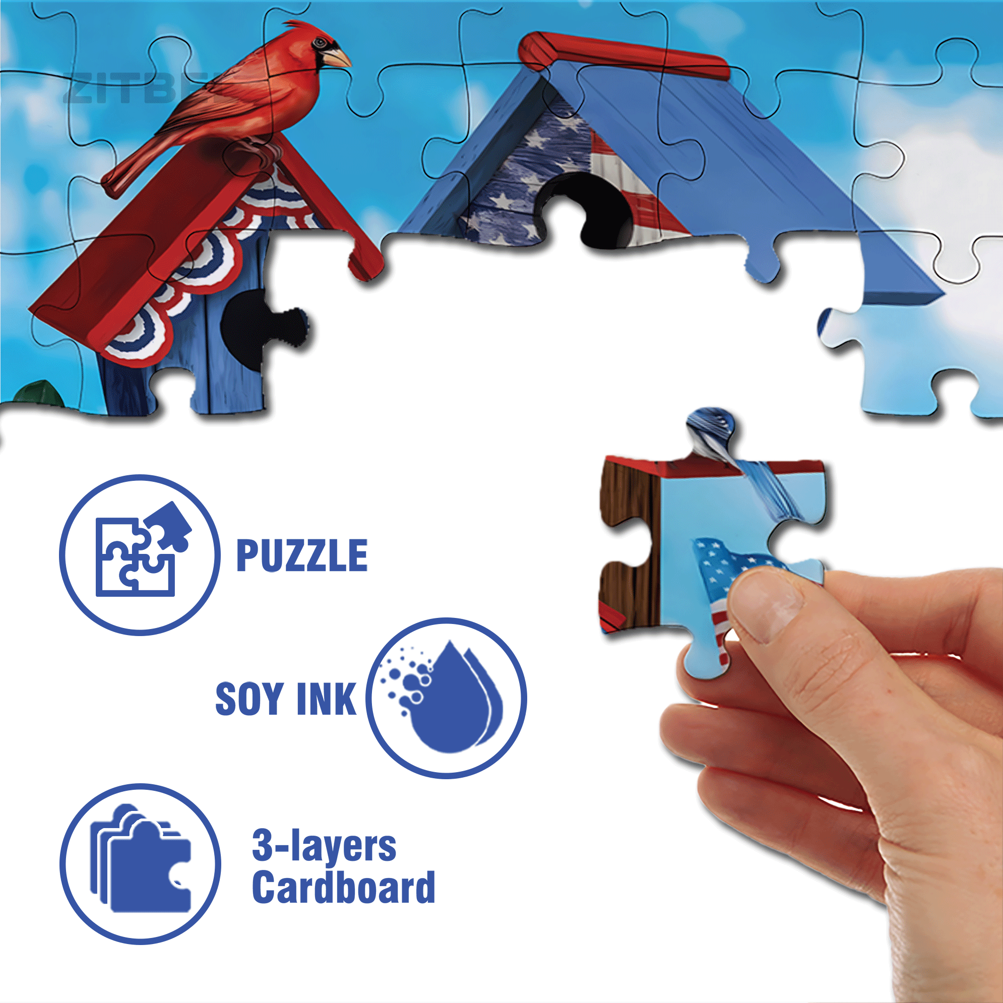 Patriotic Bird House 500pcs/1000pcs Jigsaw Puzzle, Scratch-Resistant, Interactive Family Game & Brain-Boosting DIY Decor, Perfect for Halloween, Christmas & New Year Gifts, Family Puzzle Game