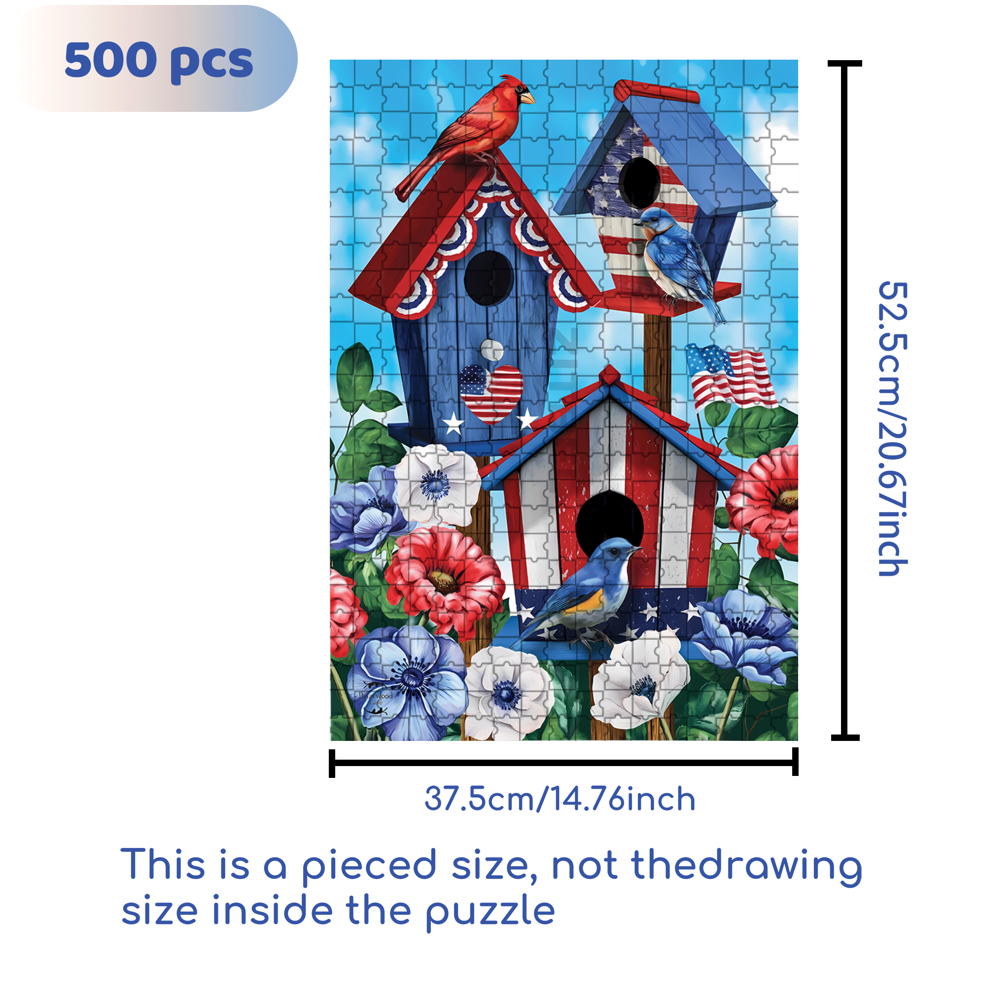 Patriotic Bird House 500pcs/1000pcs Jigsaw Puzzle, Scratch-Resistant, Interactive Family Game & Brain-Boosting DIY Decor, Perfect for Halloween, Christmas & New Year Gifts, Family Puzzle Game