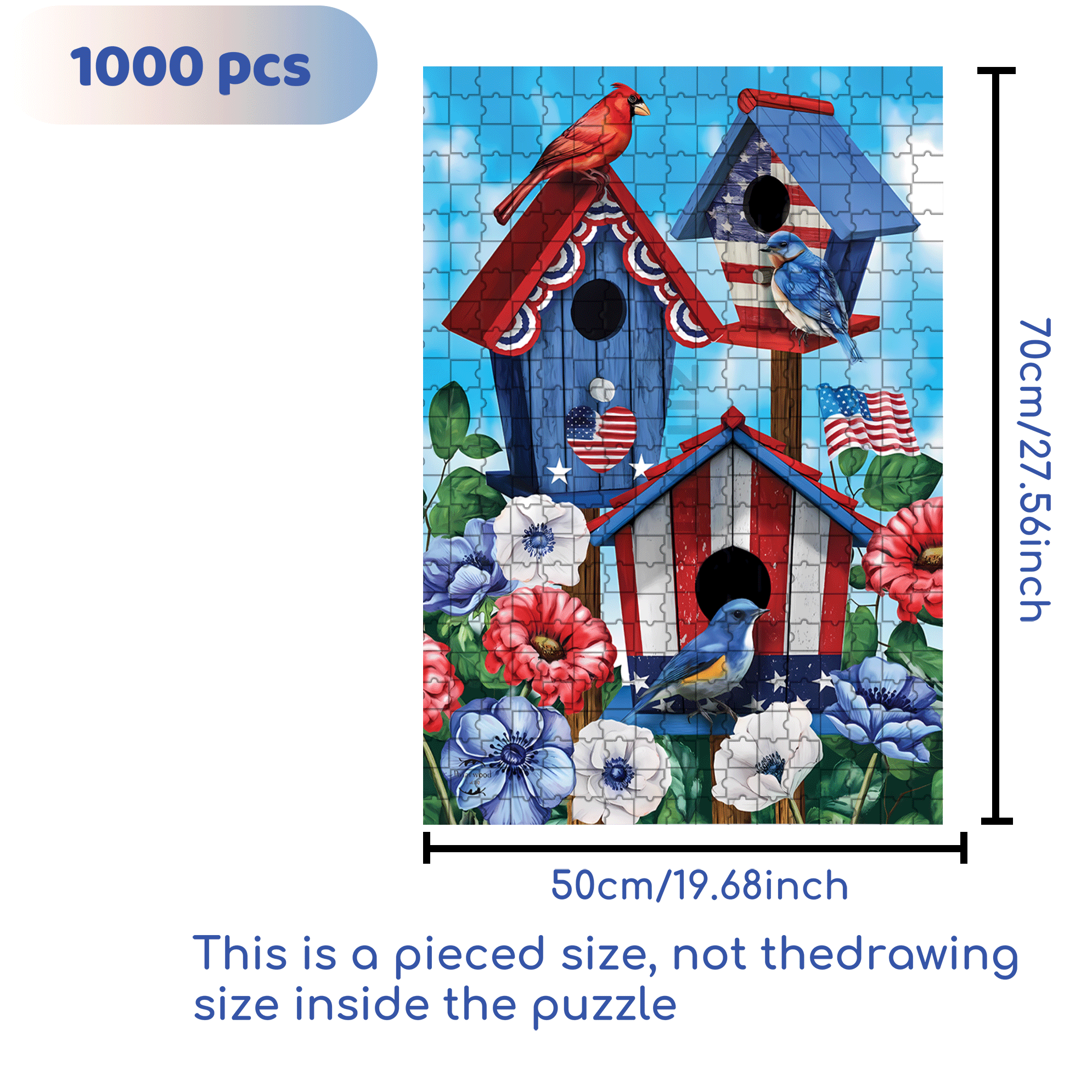 Patriotic Bird House 500pcs/1000pcs Jigsaw Puzzle, Scratch-Resistant, Interactive Family Game & Brain-Boosting DIY Decor, Perfect for Halloween, Christmas & New Year Gifts, Family Puzzle Game