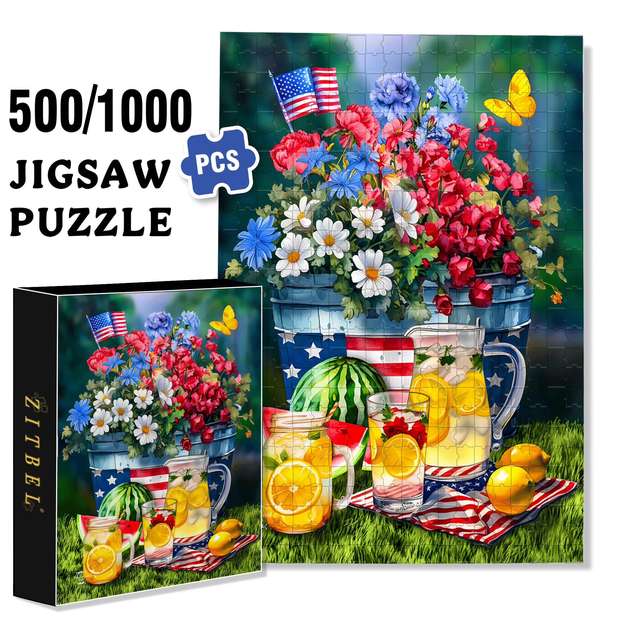Patriotic Summer Picnic 500pcs/1000pcs Jigsaw Puzzle, Scratch-Resistant, Interactive Family Game & Brain-Boosting DIY Decor, Perfect for Halloween, Christmas & New Year Gifts, Family Puzzle Game