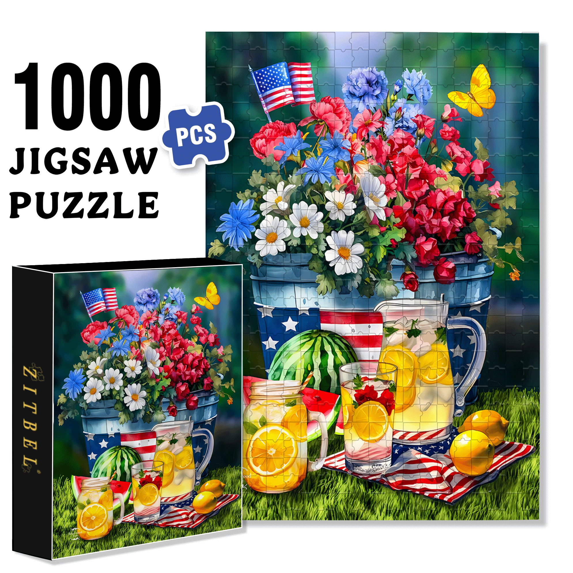 Patriotic Summer Picnic 500pcs/1000pcs Jigsaw Puzzle, Scratch-Resistant, Interactive Family Game & Brain-Boosting DIY Decor, Perfect for Halloween, Christmas & New Year Gifts, Family Puzzle Game