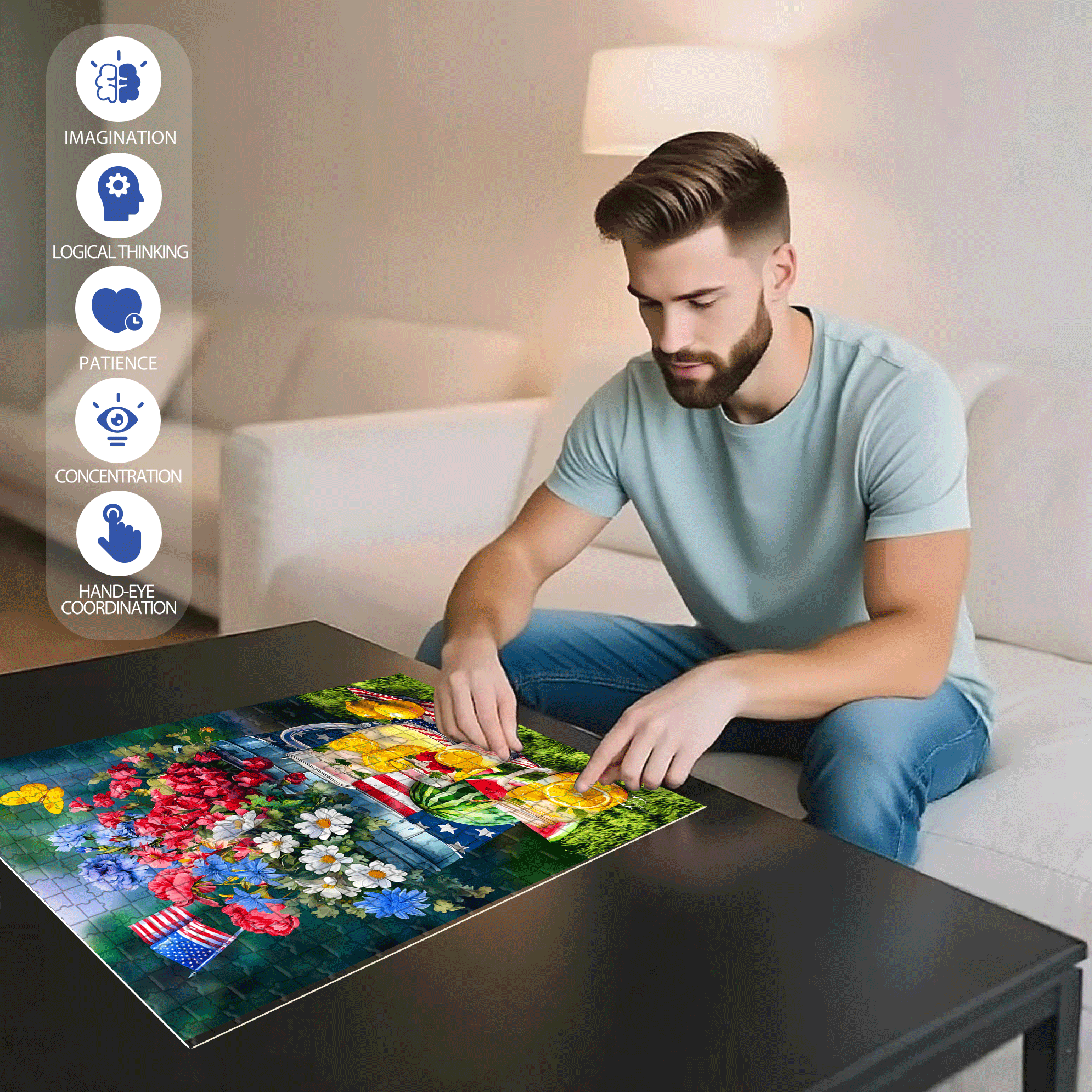 Patriotic Summer Picnic 500pcs/1000pcs Jigsaw Puzzle, Scratch-Resistant, Interactive Family Game & Brain-Boosting DIY Decor, Perfect for Halloween, Christmas & New Year Gifts, Family Puzzle Game