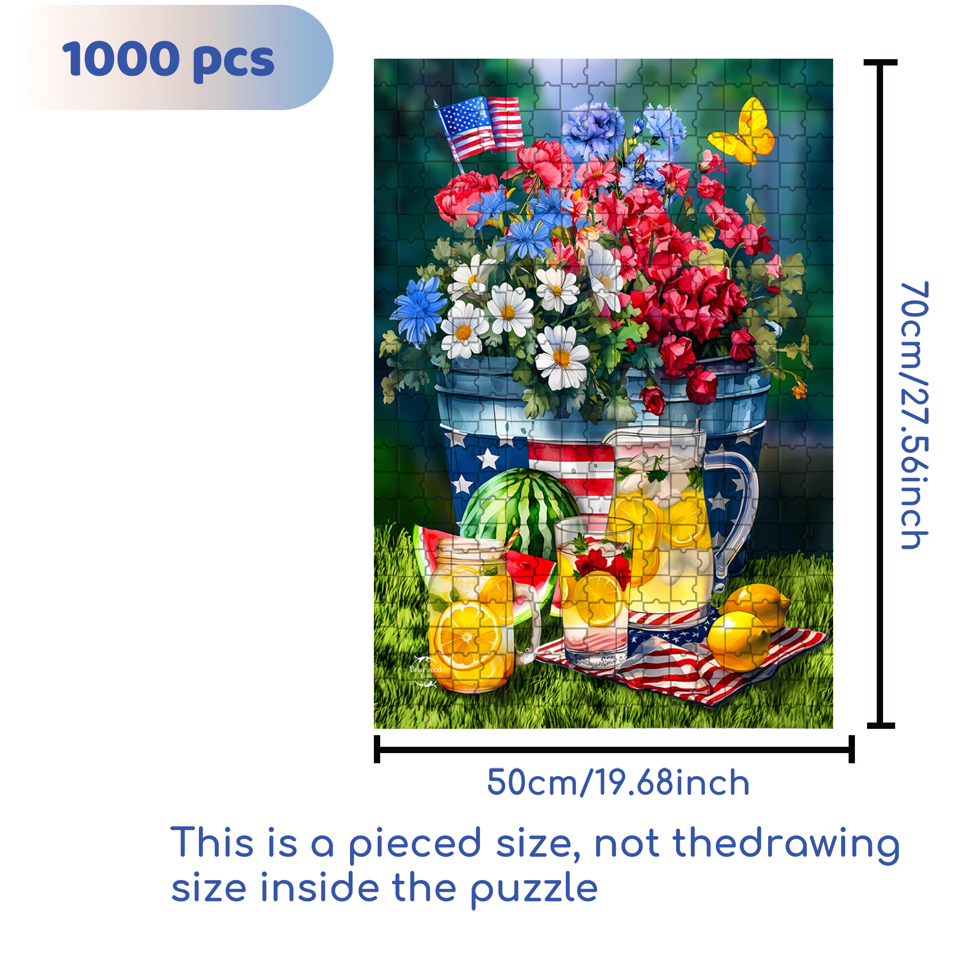 Patriotic Summer Picnic 500pcs/1000pcs Jigsaw Puzzle, Scratch-Resistant, Interactive Family Game & Brain-Boosting DIY Decor, Perfect for Halloween, Christmas & New Year Gifts, Family Puzzle Game