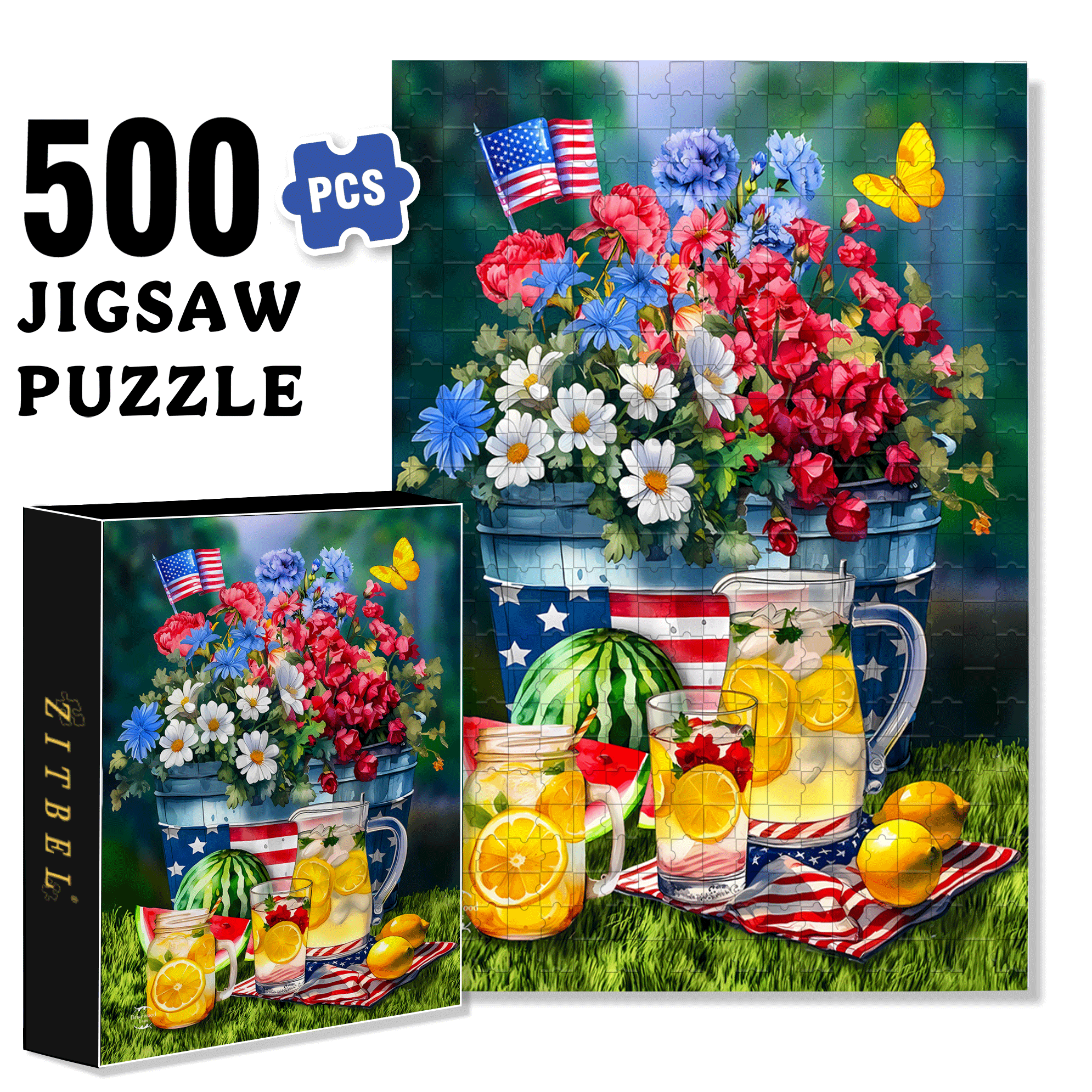 Patriotic Summer Picnic 500pcs/1000pcs Jigsaw Puzzle, Scratch-Resistant, Interactive Family Game & Brain-Boosting DIY Decor, Perfect for Halloween, Christmas & New Year Gifts, Family Puzzle Game