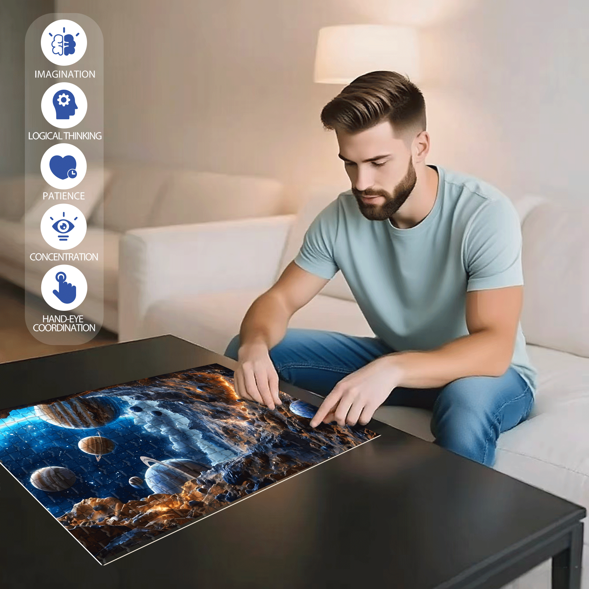 Planetary Path 500pcs/1000pcs Jigsaw Puzzle, Scratch-Resistant, Interactive Family Game & Brain-Boosting DIY Decor, Perfect for Halloween, Christmas & New Year Gifts, Family Puzzle Game