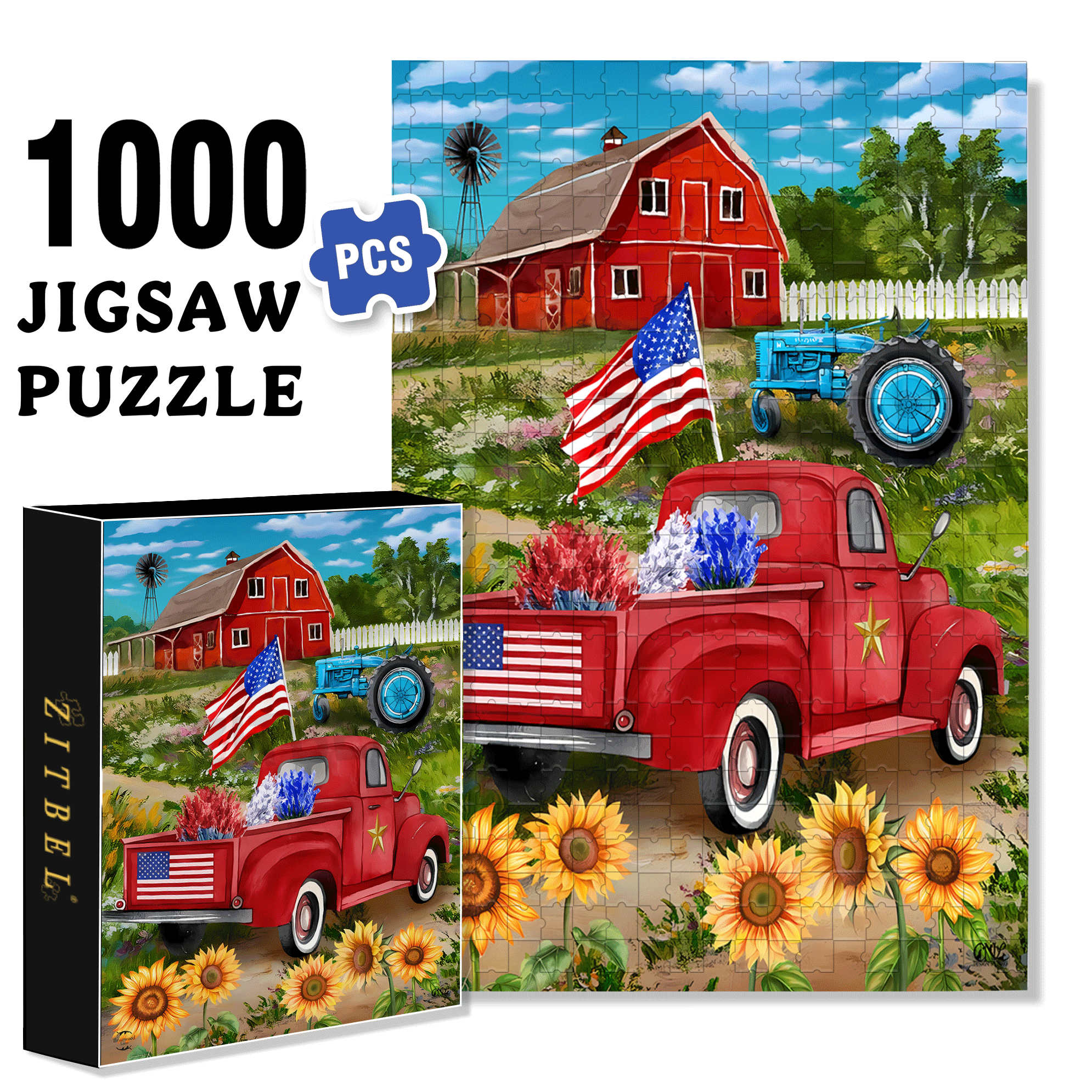Red Car and Barn 500pcs/1000pcs Jigsaw Puzzle, Scratch-Resistant, Interactive Family Game & Brain-Boosting DIY Decor, Perfect for Halloween, Christmas & New Year Gifts, Family Puzzle Game