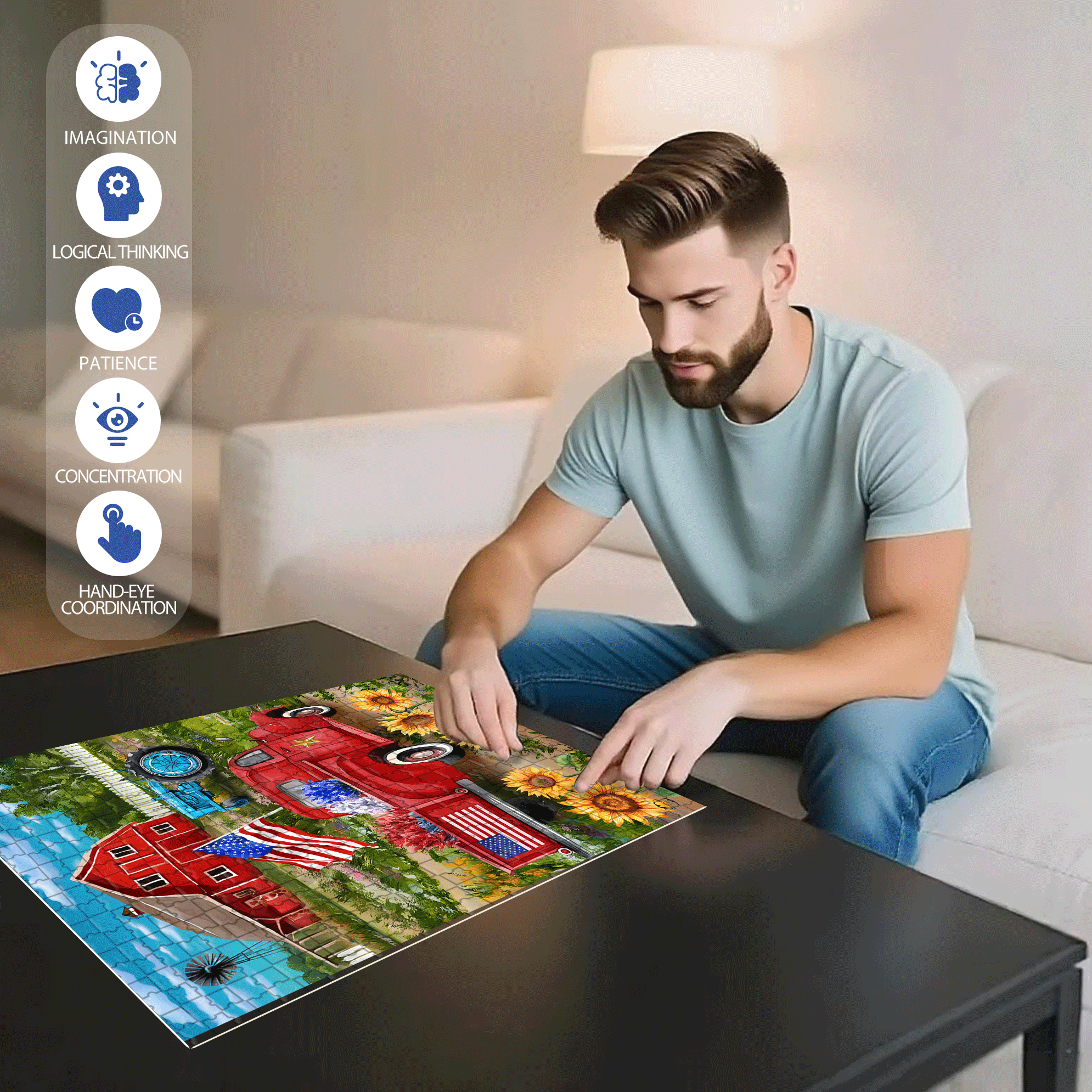 Red Car and Barn 500pcs/1000pcs Jigsaw Puzzle, Scratch-Resistant, Interactive Family Game & Brain-Boosting DIY Decor, Perfect for Halloween, Christmas & New Year Gifts, Family Puzzle Game