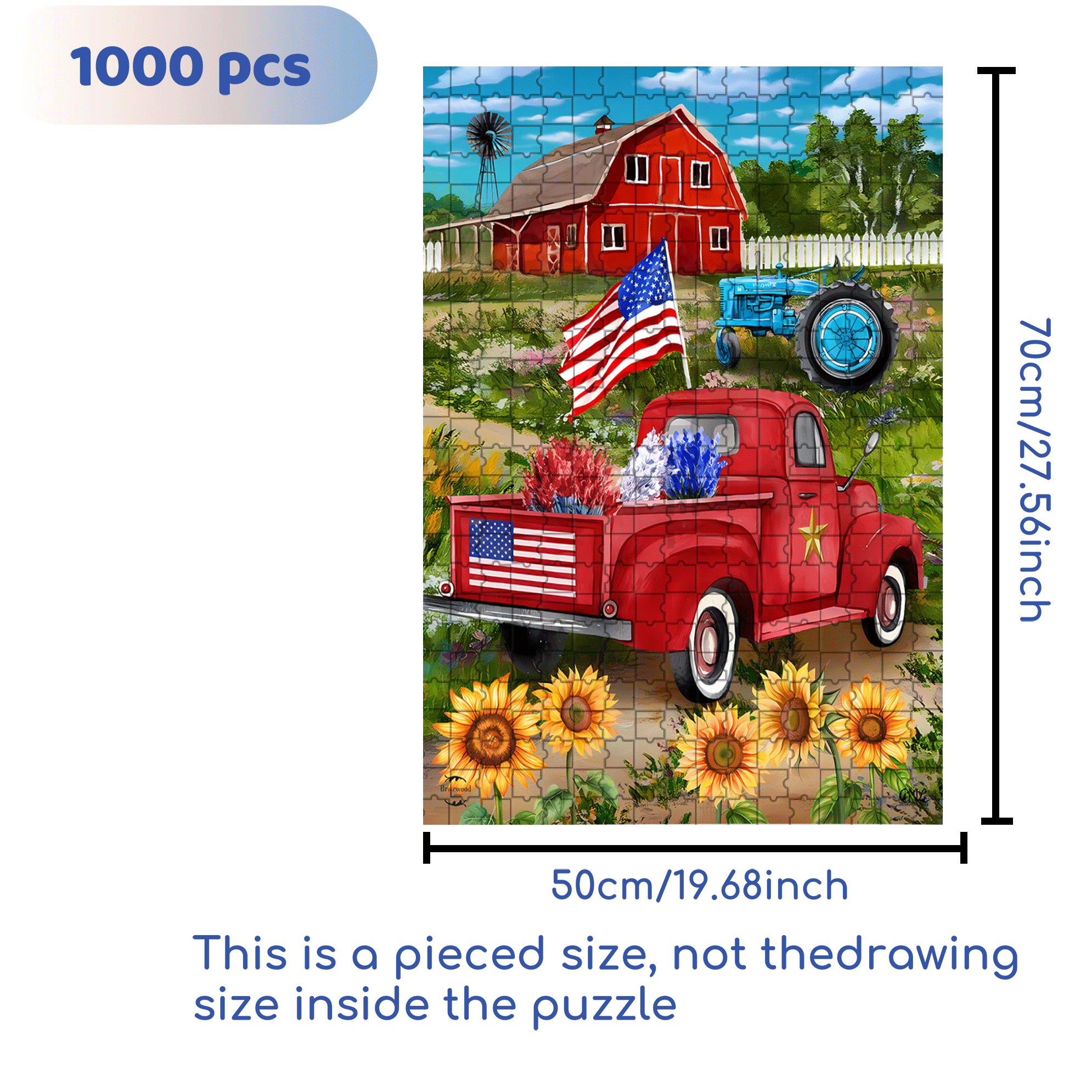 Red Car and Barn 500pcs/1000pcs Jigsaw Puzzle, Scratch-Resistant, Interactive Family Game & Brain-Boosting DIY Decor, Perfect for Halloween, Christmas & New Year Gifts, Family Puzzle Game