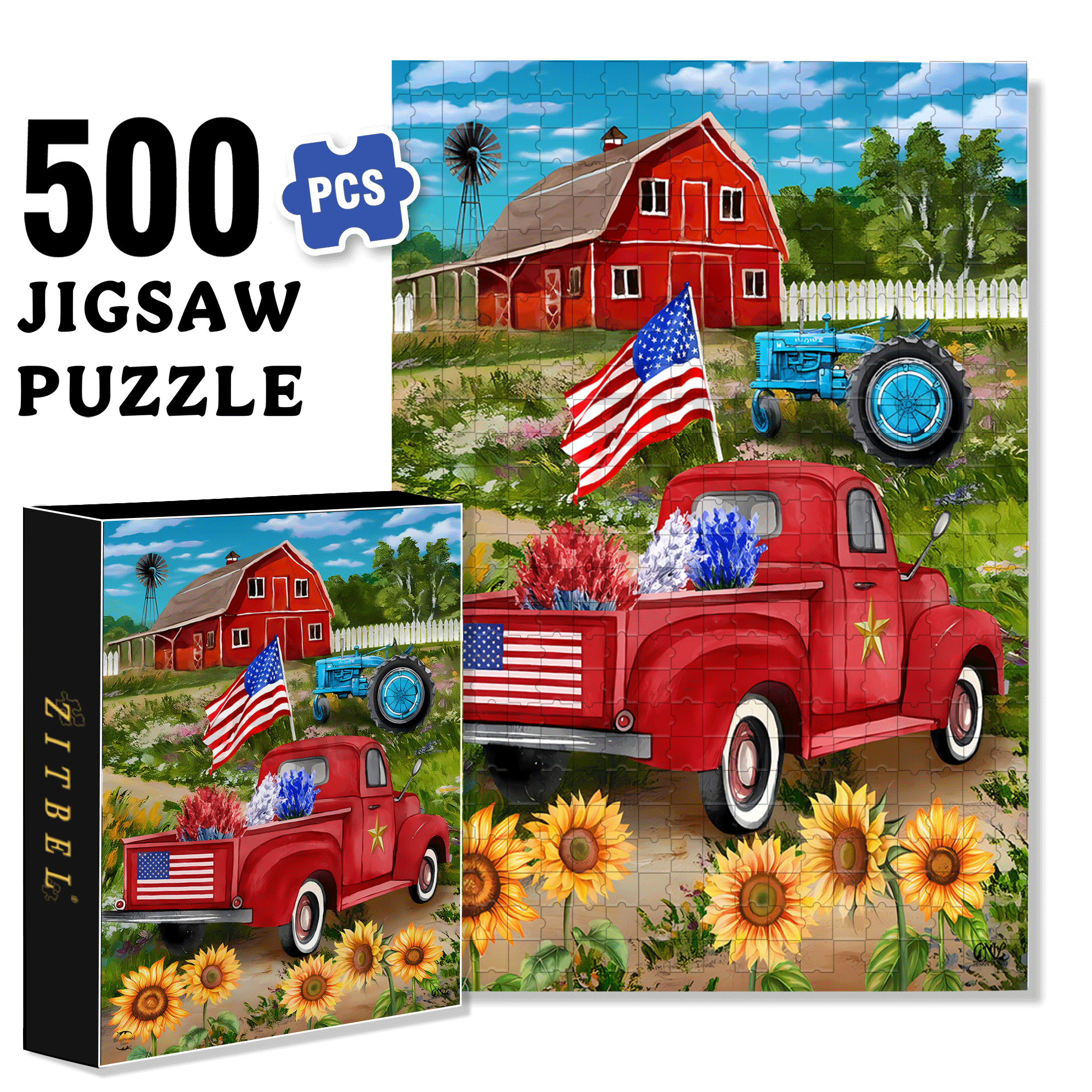 Red Car and Barn 500pcs/1000pcs Jigsaw Puzzle, Scratch-Resistant, Interactive Family Game & Brain-Boosting DIY Decor, Perfect for Halloween, Christmas & New Year Gifts, Family Puzzle Game