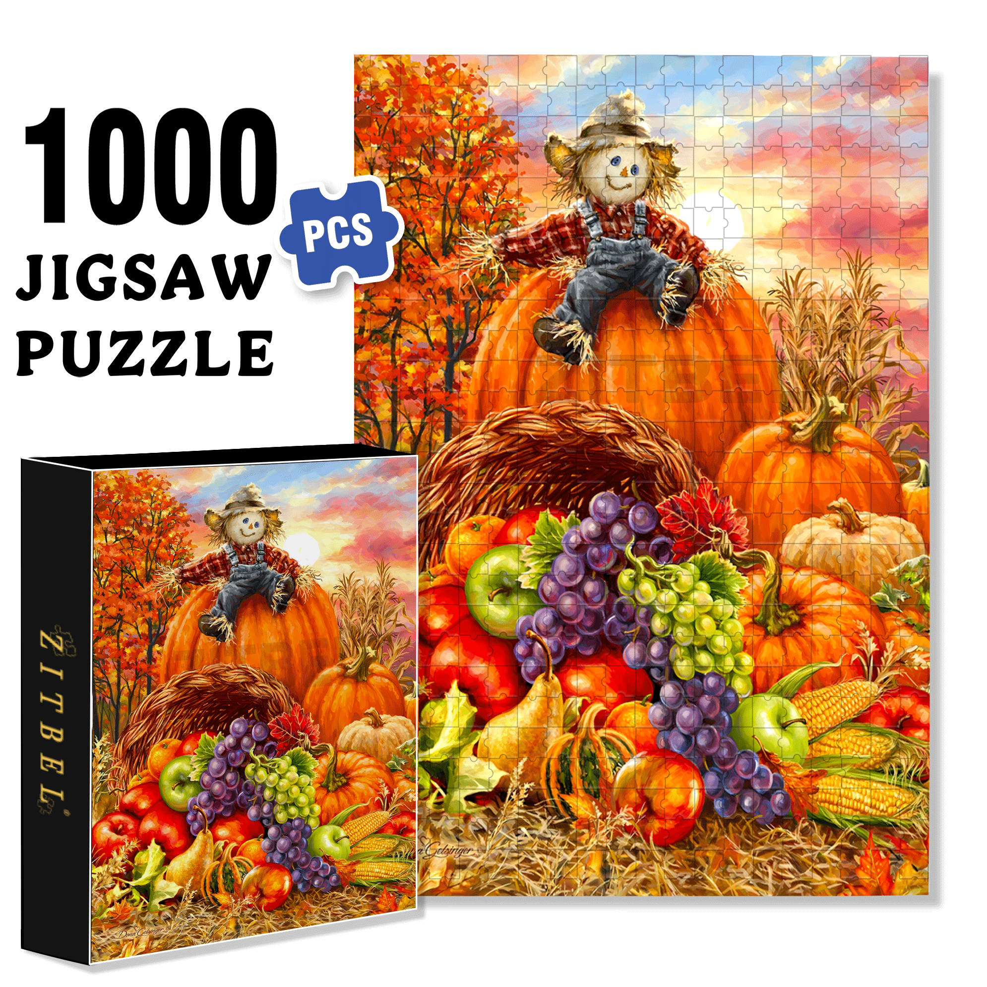 Scarecrow Harvest 500pcs/1000pcs Jigsaw Puzzle, Scratch-Resistant, Interactive Family Game & Brain-Boosting DIY Decor, Perfect for Halloween, Christmas & New Year Gifts, Family Puzzle Game