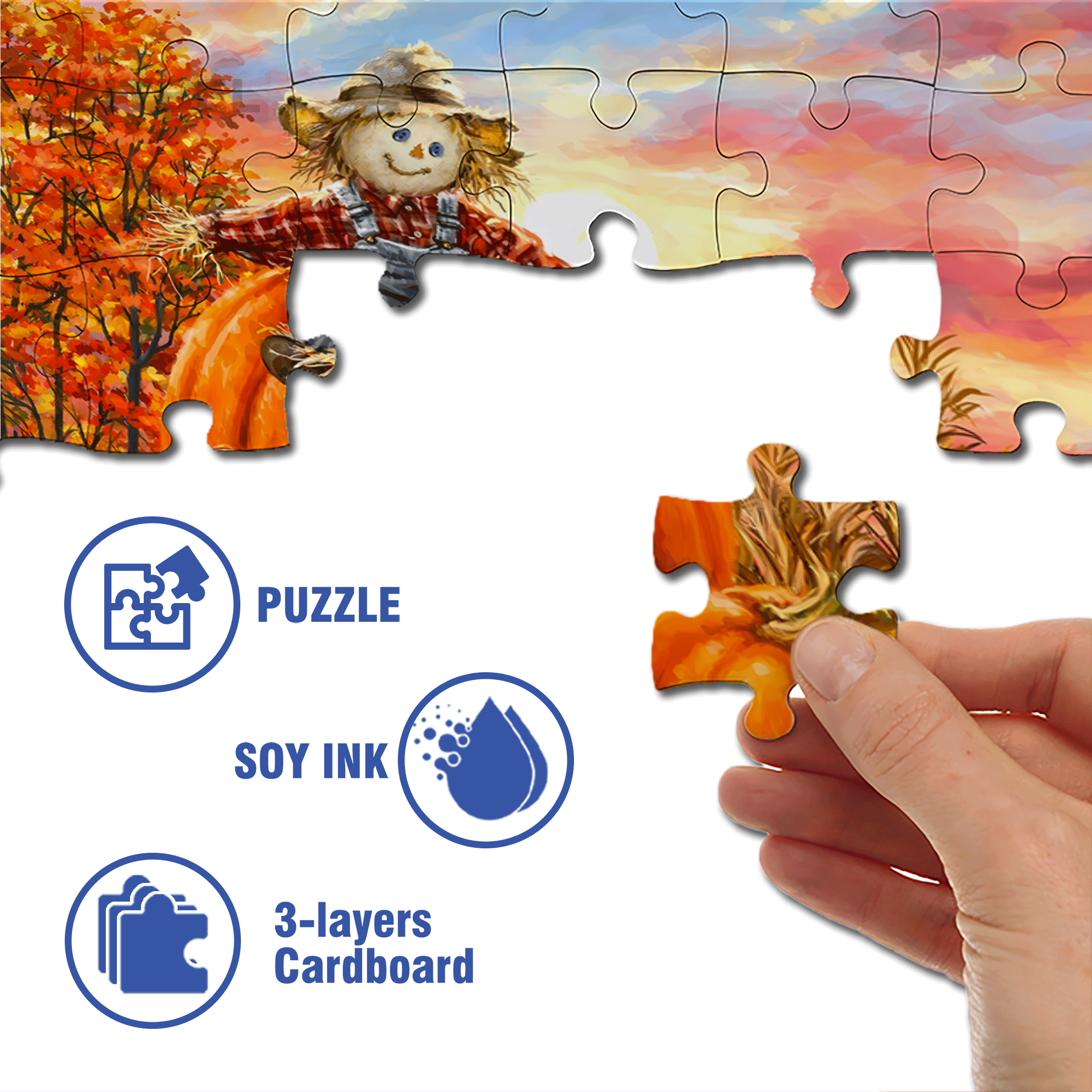 Scarecrow Harvest 500pcs/1000pcs Jigsaw Puzzle, Scratch-Resistant, Interactive Family Game & Brain-Boosting DIY Decor, Perfect for Halloween, Christmas & New Year Gifts, Family Puzzle Game