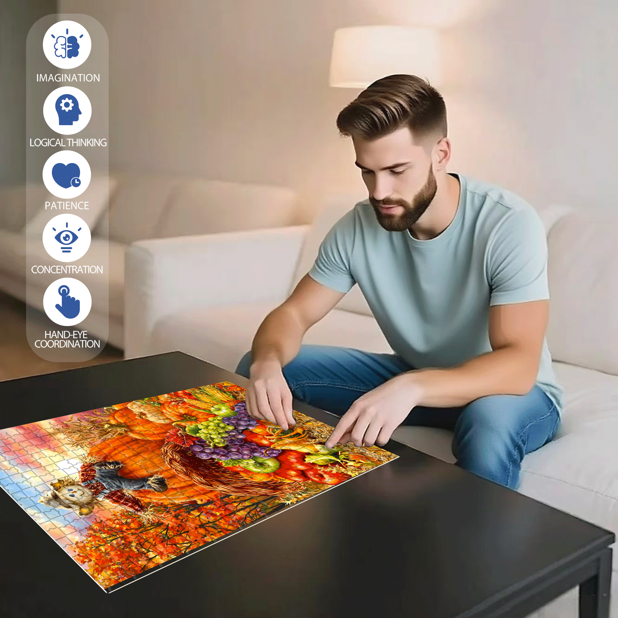 Scarecrow Harvest 500pcs/1000pcs Jigsaw Puzzle, Scratch-Resistant, Interactive Family Game & Brain-Boosting DIY Decor, Perfect for Halloween, Christmas & New Year Gifts, Family Puzzle Game