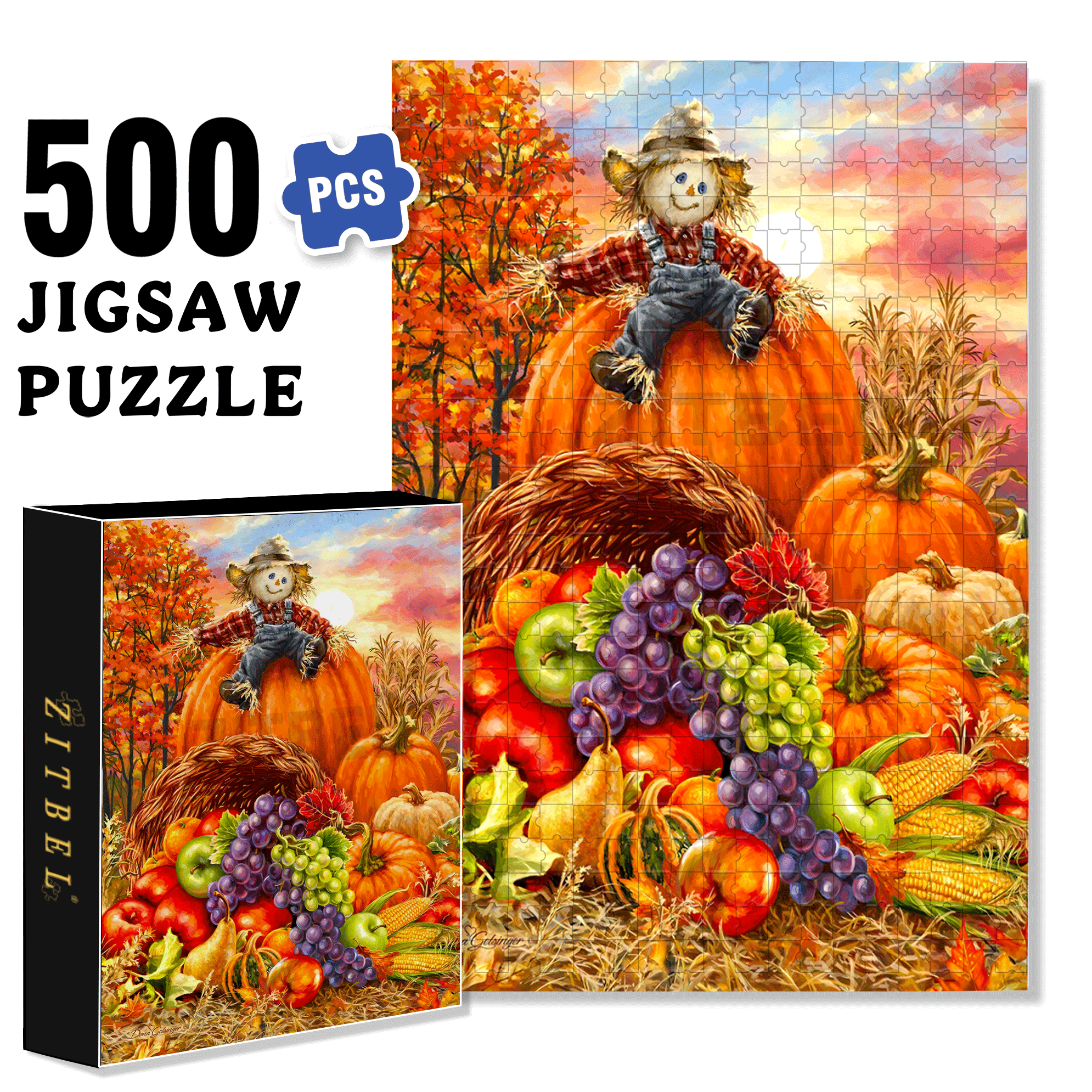 Scarecrow Harvest 500pcs/1000pcs Jigsaw Puzzle, Scratch-Resistant, Interactive Family Game & Brain-Boosting DIY Decor, Perfect for Halloween, Christmas & New Year Gifts, Family Puzzle Game