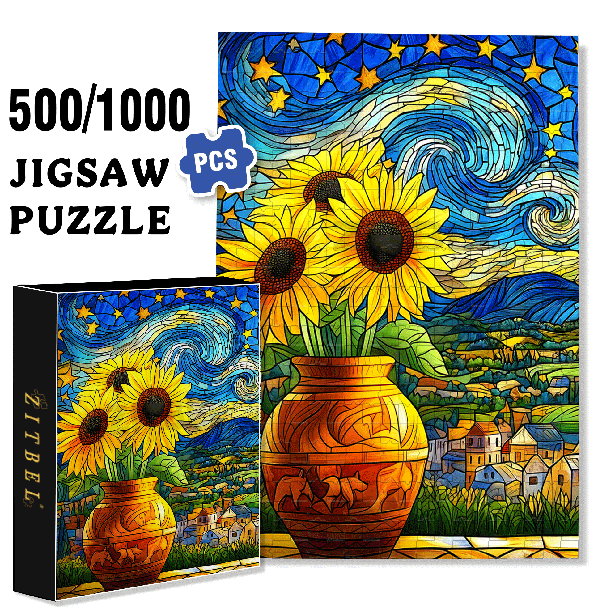 Starlight & Sunlight In The Night 500pcs/1000pcs Jigsaw Puzzle, Scratch-Resistant, Interactive Family Game & Brain-Boosting DIY Decor, Perfect for Halloween, Christmas & New Year Gifts, Family Puzzle Game