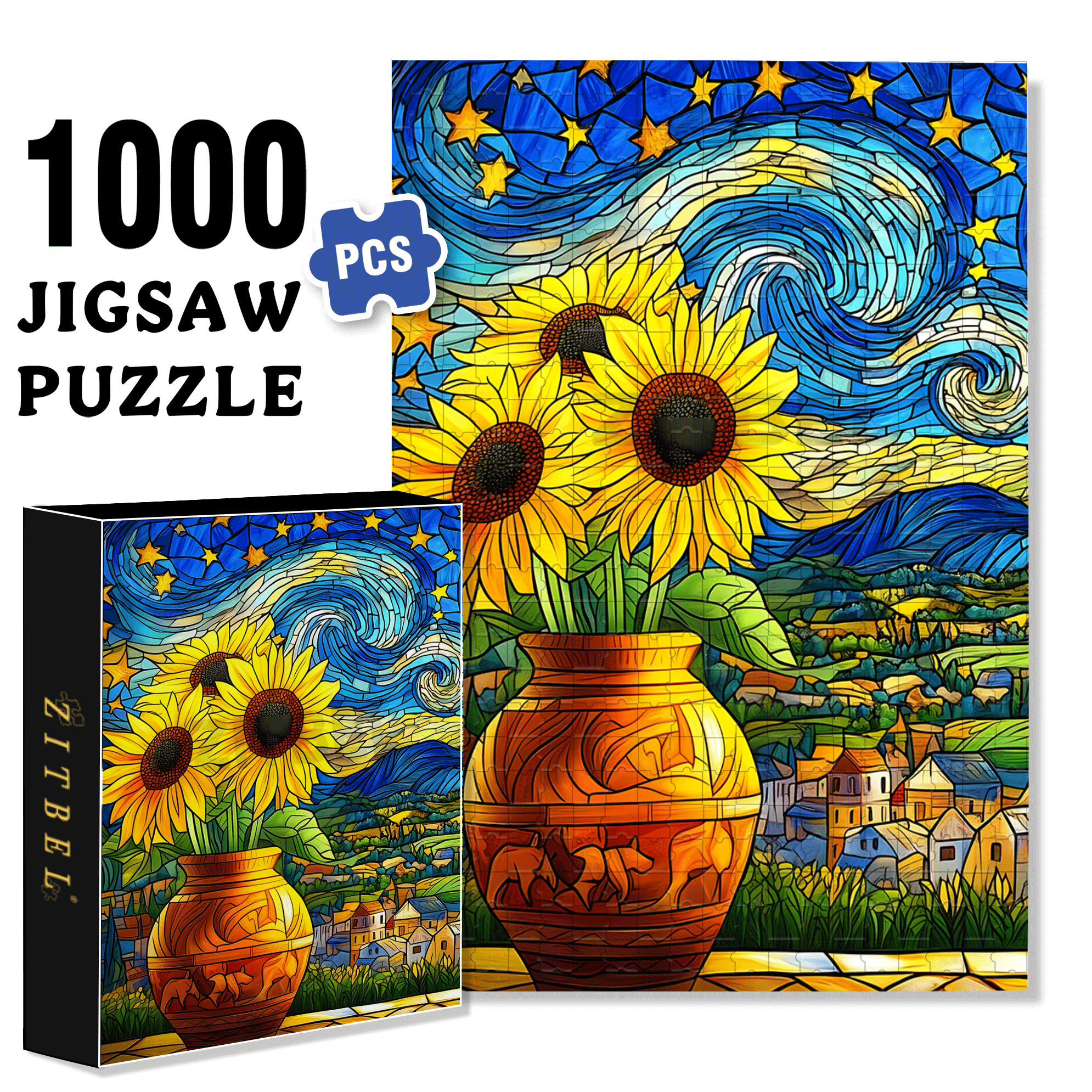 Starlight & Sunlight In The Night 500pcs/1000pcs Jigsaw Puzzle, Scratch-Resistant, Interactive Family Game & Brain-Boosting DIY Decor, Perfect for Halloween, Christmas & New Year Gifts, Family Puzzle Game