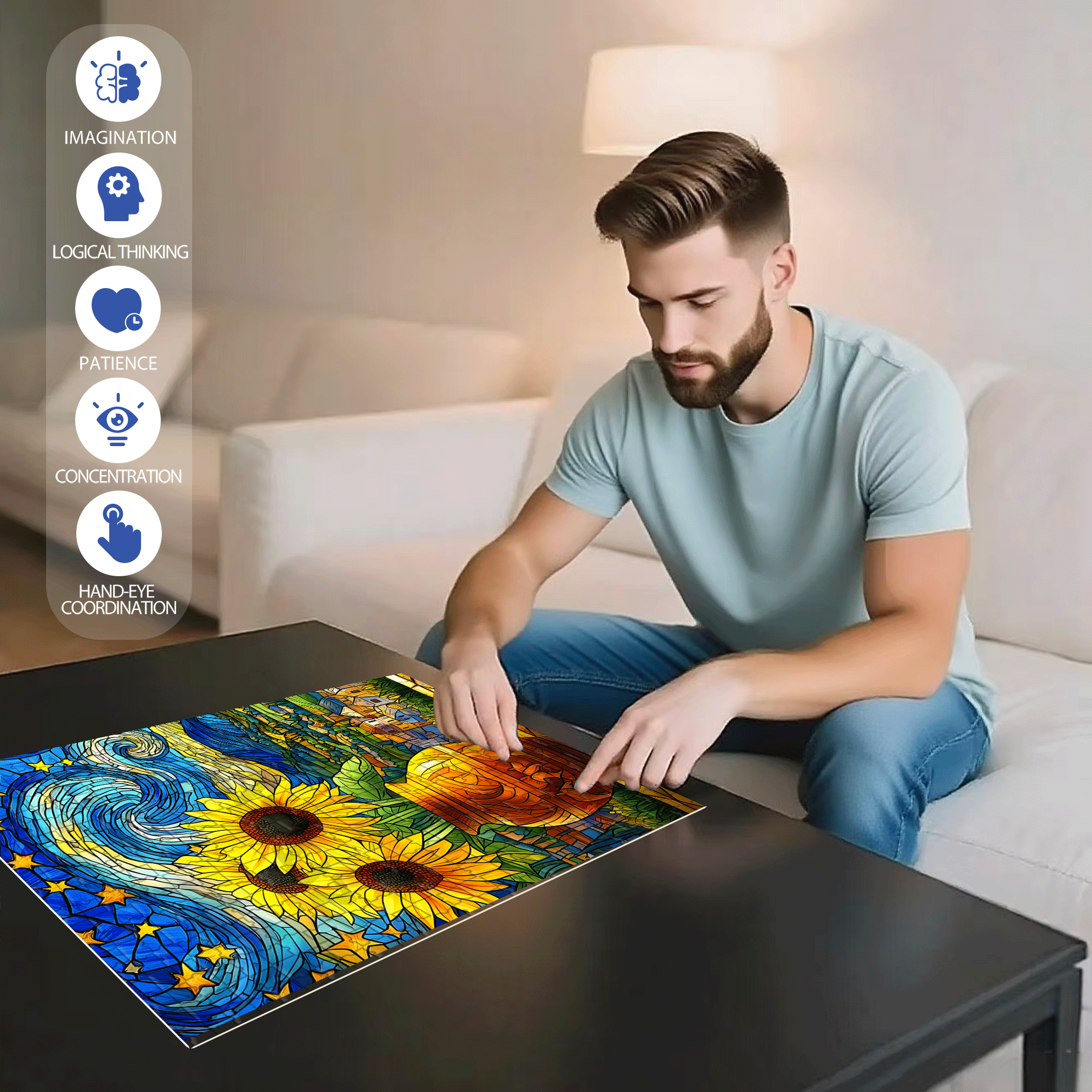 Starlight & Sunlight In The Night 500pcs/1000pcs Jigsaw Puzzle, Scratch-Resistant, Interactive Family Game & Brain-Boosting DIY Decor, Perfect for Halloween, Christmas & New Year Gifts, Family Puzzle Game