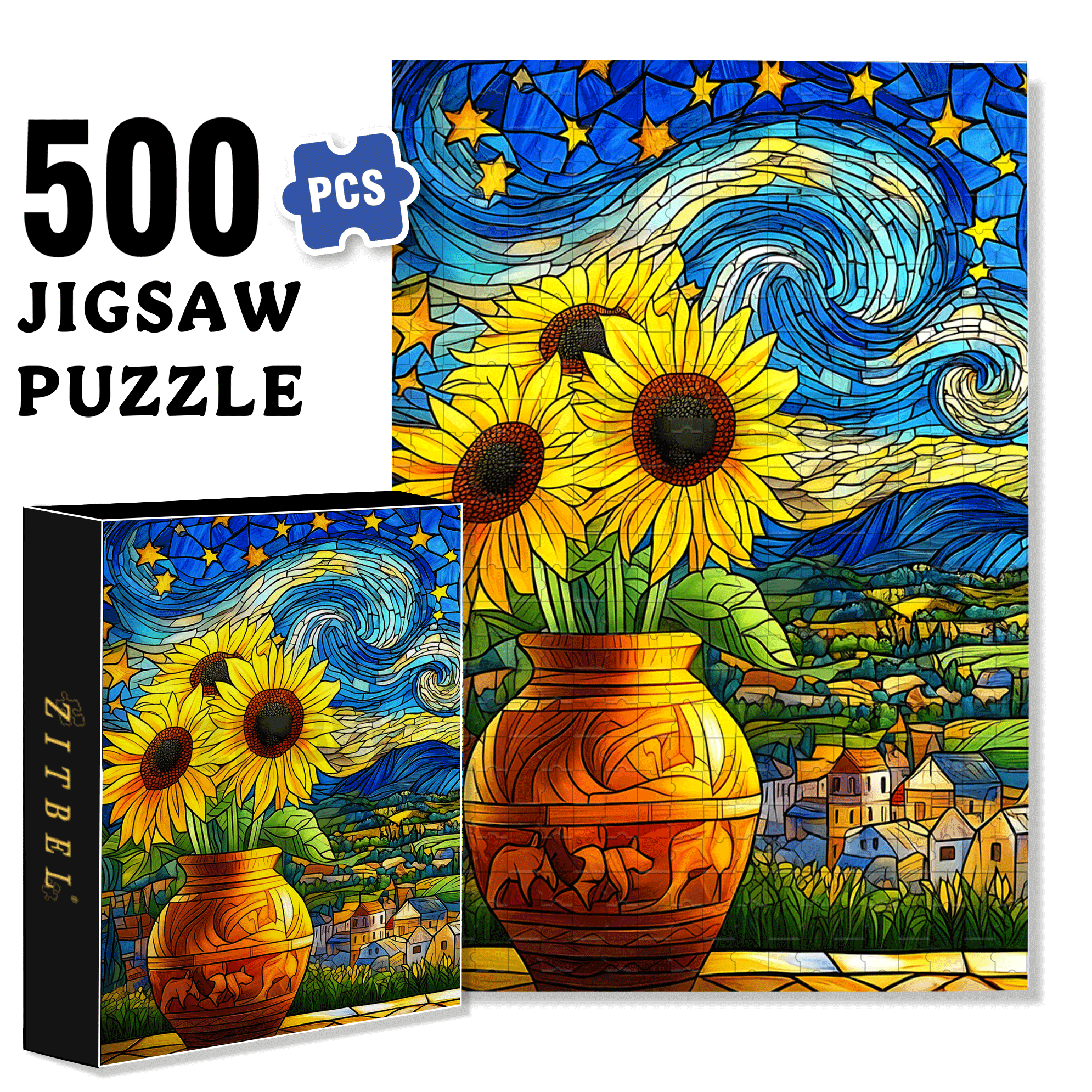 Starlight & Sunlight In The Night 500pcs/1000pcs Jigsaw Puzzle, Scratch-Resistant, Interactive Family Game & Brain-Boosting DIY Decor, Perfect for Halloween, Christmas & New Year Gifts, Family Puzzle Game