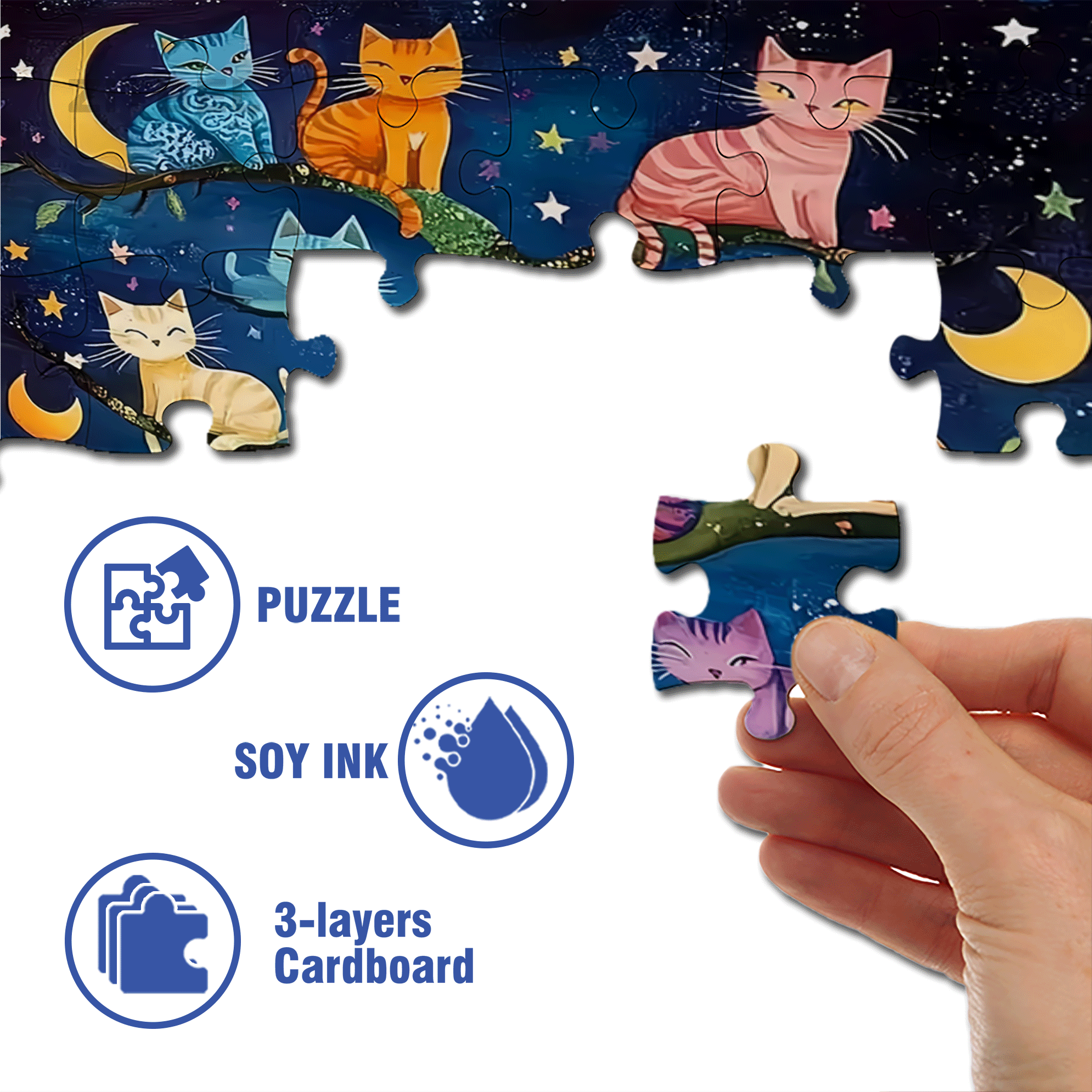 Starry Night Cat Language 500pcs/1000pcs Jigsaw Puzzle, Scratch-Resistant, Interactive Family Game & Brain-Boosting DIY Decor, Perfect for Halloween, Christmas & New Year Gifts, Family Puzzle Game