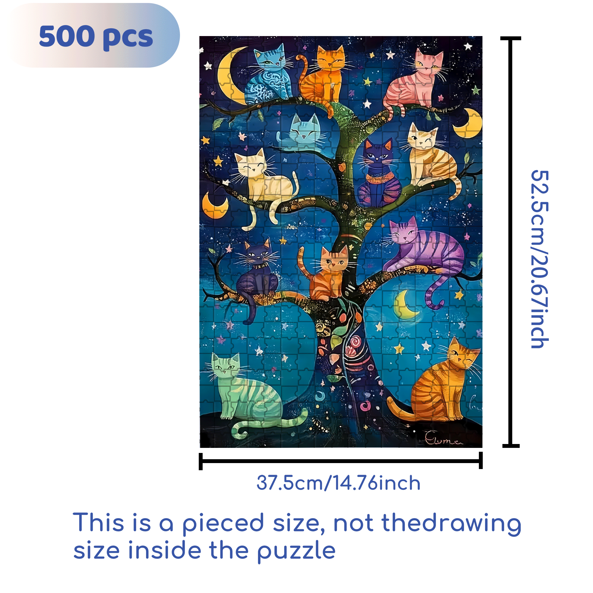 Starry Night Cat Language 500pcs/1000pcs Jigsaw Puzzle, Scratch-Resistant, Interactive Family Game & Brain-Boosting DIY Decor, Perfect for Halloween, Christmas & New Year Gifts, Family Puzzle Game
