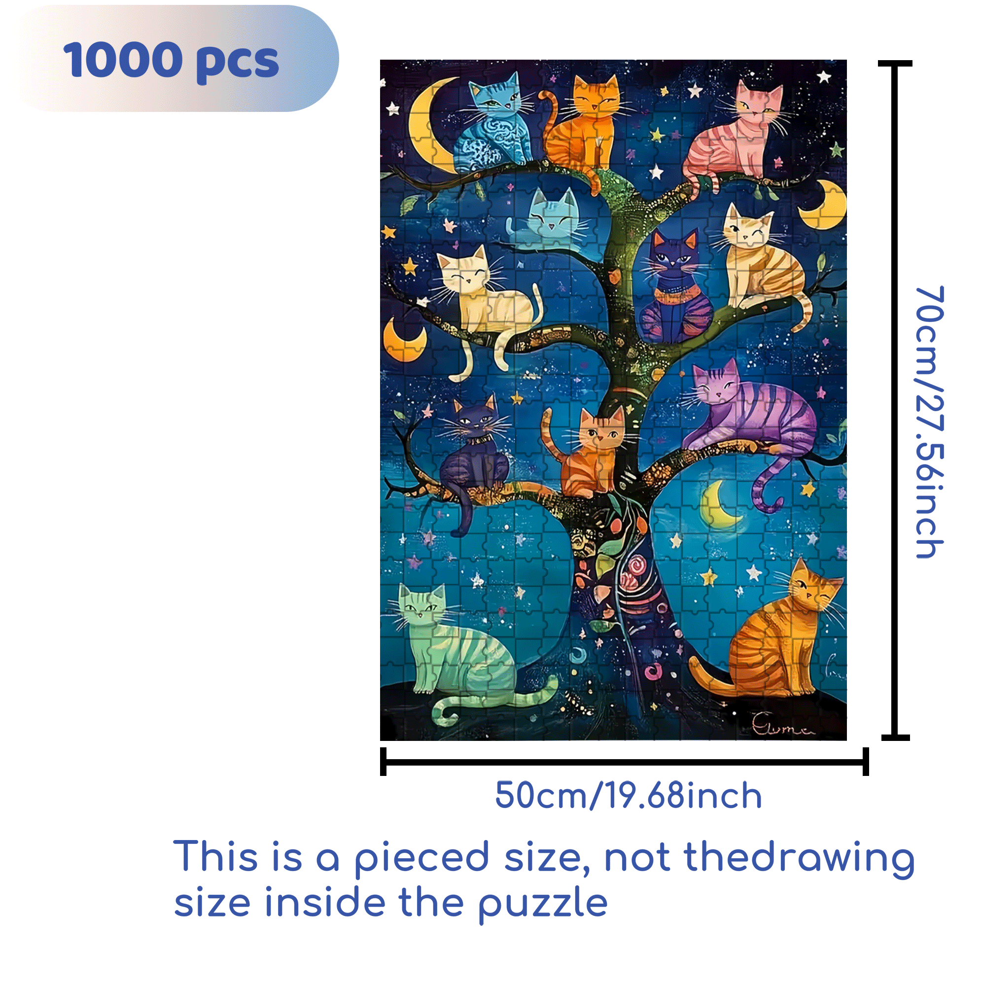 Starry Night Cat Language 500pcs/1000pcs Jigsaw Puzzle, Scratch-Resistant, Interactive Family Game & Brain-Boosting DIY Decor, Perfect for Halloween, Christmas & New Year Gifts, Family Puzzle Game