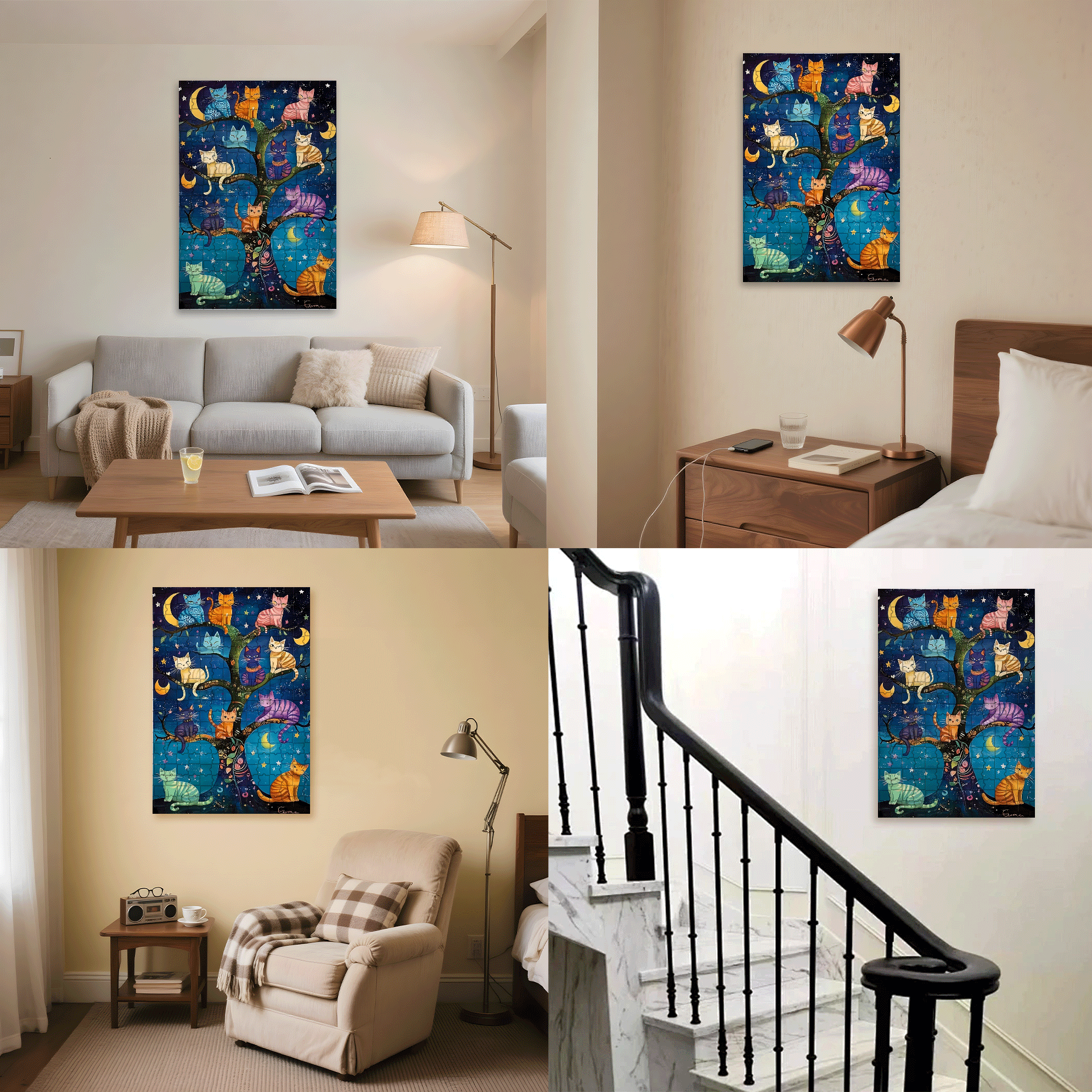Starry Night Cat Language 500pcs/1000pcs Jigsaw Puzzle, Scratch-Resistant, Interactive Family Game & Brain-Boosting DIY Decor, Perfect for Halloween, Christmas & New Year Gifts, Family Puzzle Game