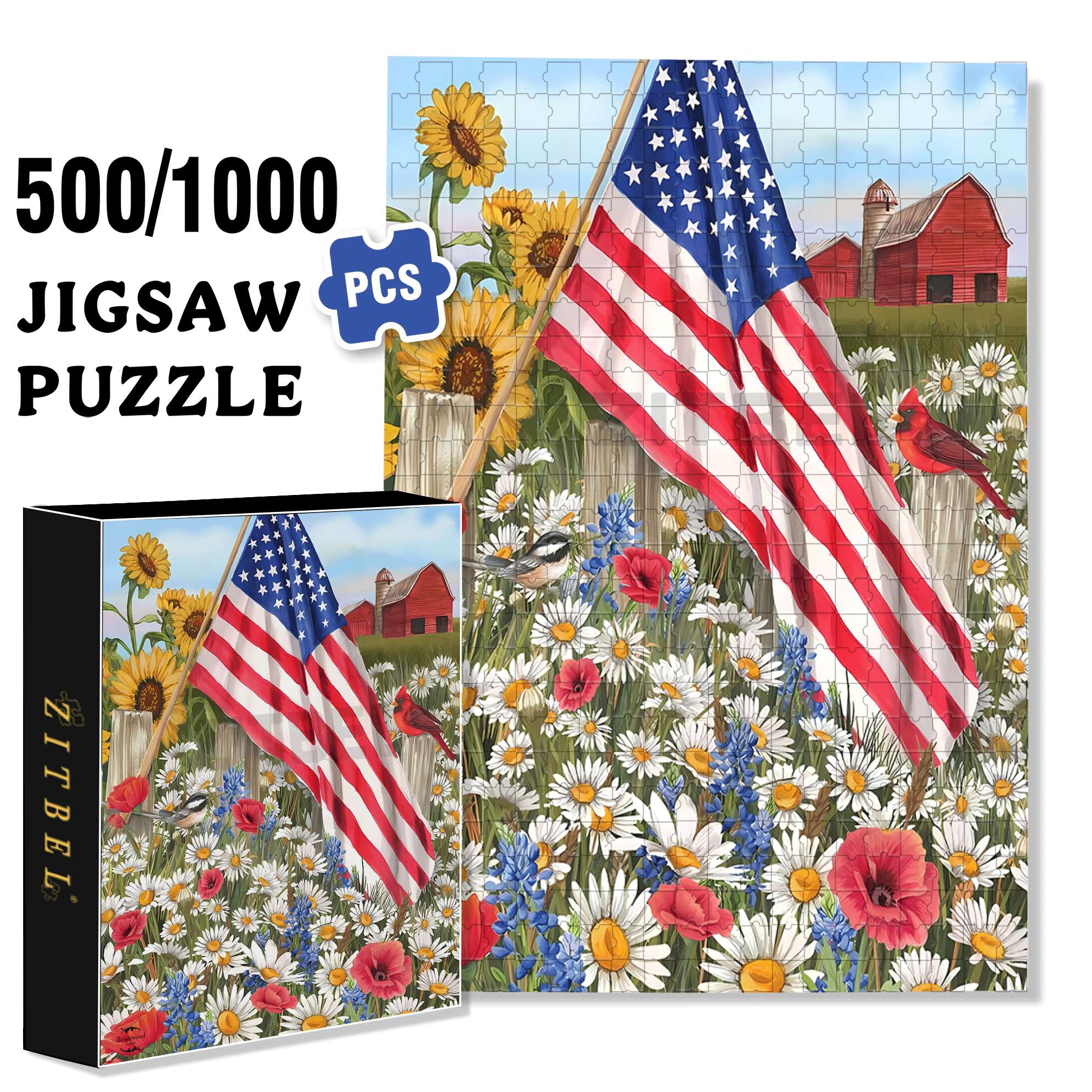 Stars & Stripes On The Field 500pcs/1000pcs Jigsaw Puzzle, Scratch-Resistant, Interactive Family Game & Brain-Boosting DIY Decor, Perfect for Halloween, Christmas & New Year Gifts, Family Puzzle Game