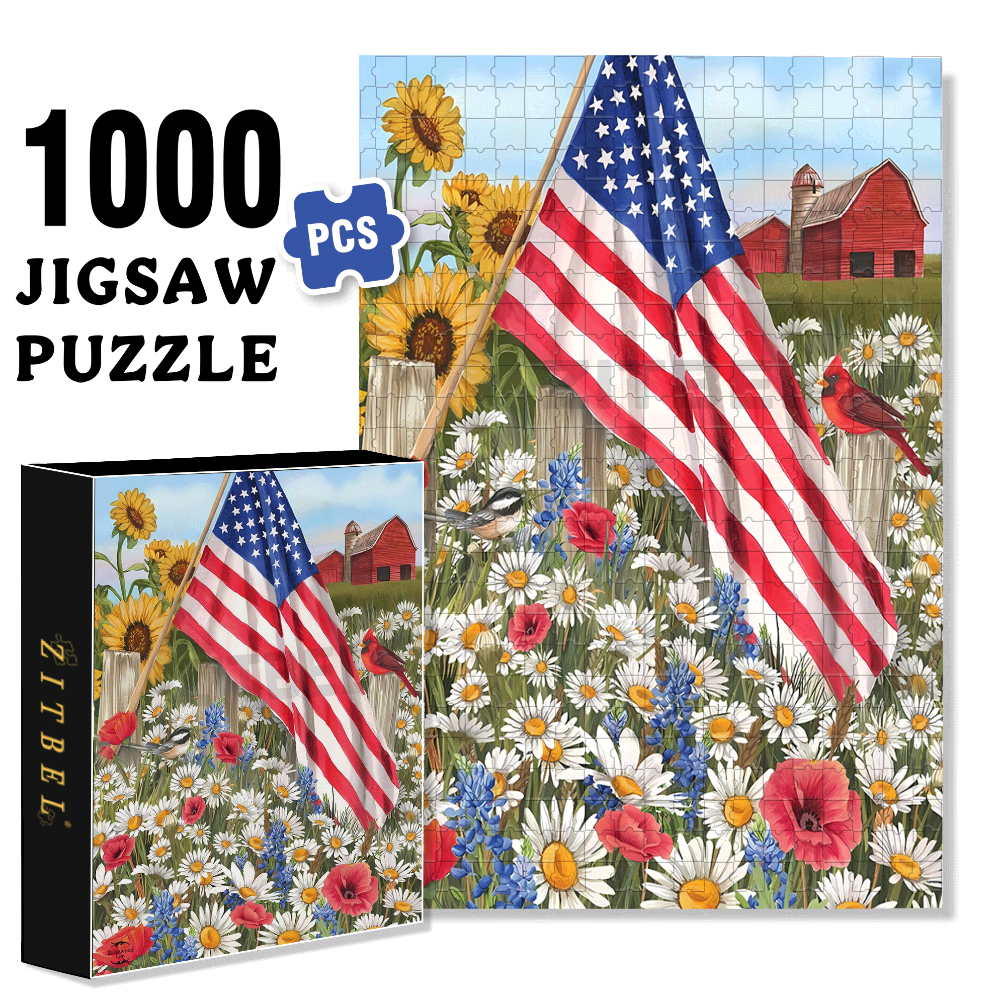 Stars & Stripes On The Field 500pcs/1000pcs Jigsaw Puzzle, Scratch-Resistant, Interactive Family Game & Brain-Boosting DIY Decor, Perfect for Halloween, Christmas & New Year Gifts, Family Puzzle Game