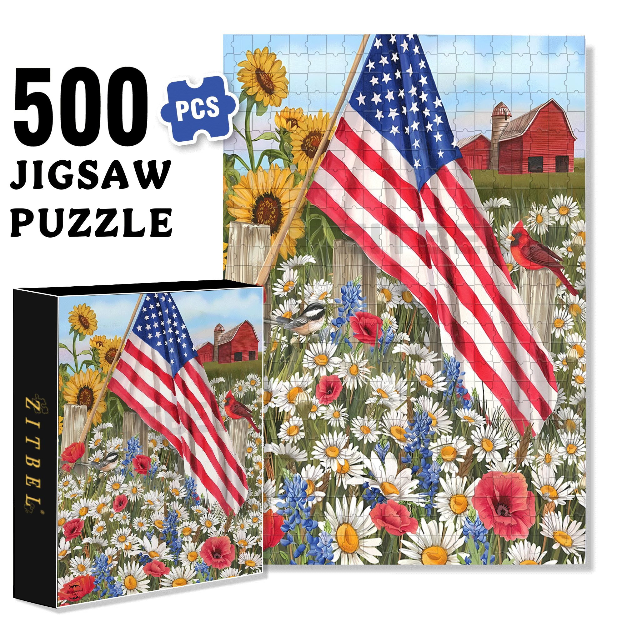 Stars & Stripes On The Field 500pcs/1000pcs Jigsaw Puzzle, Scratch-Resistant, Interactive Family Game & Brain-Boosting DIY Decor, Perfect for Halloween, Christmas & New Year Gifts, Family Puzzle Game