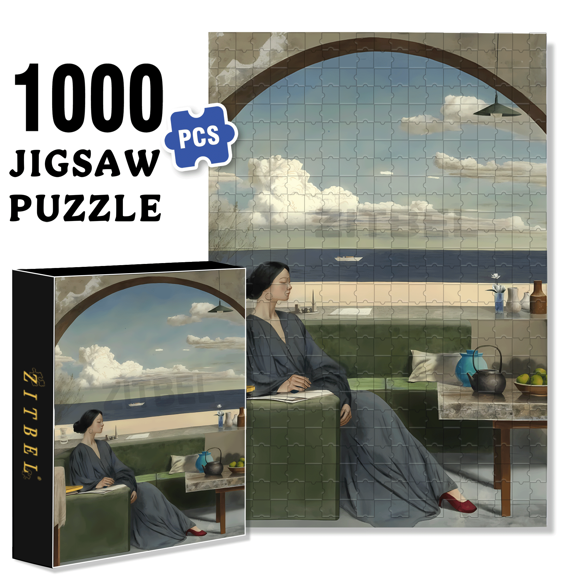 Arched Window Listening To The Tide 500pcs/1000pcs Jigsaw Puzzle, Scratch-Resistant, Interactive Family Game & Brain-Boosting DIY Decor, Perfect for Halloween, Christmas & New Year Gifts, Family Puzzle Game