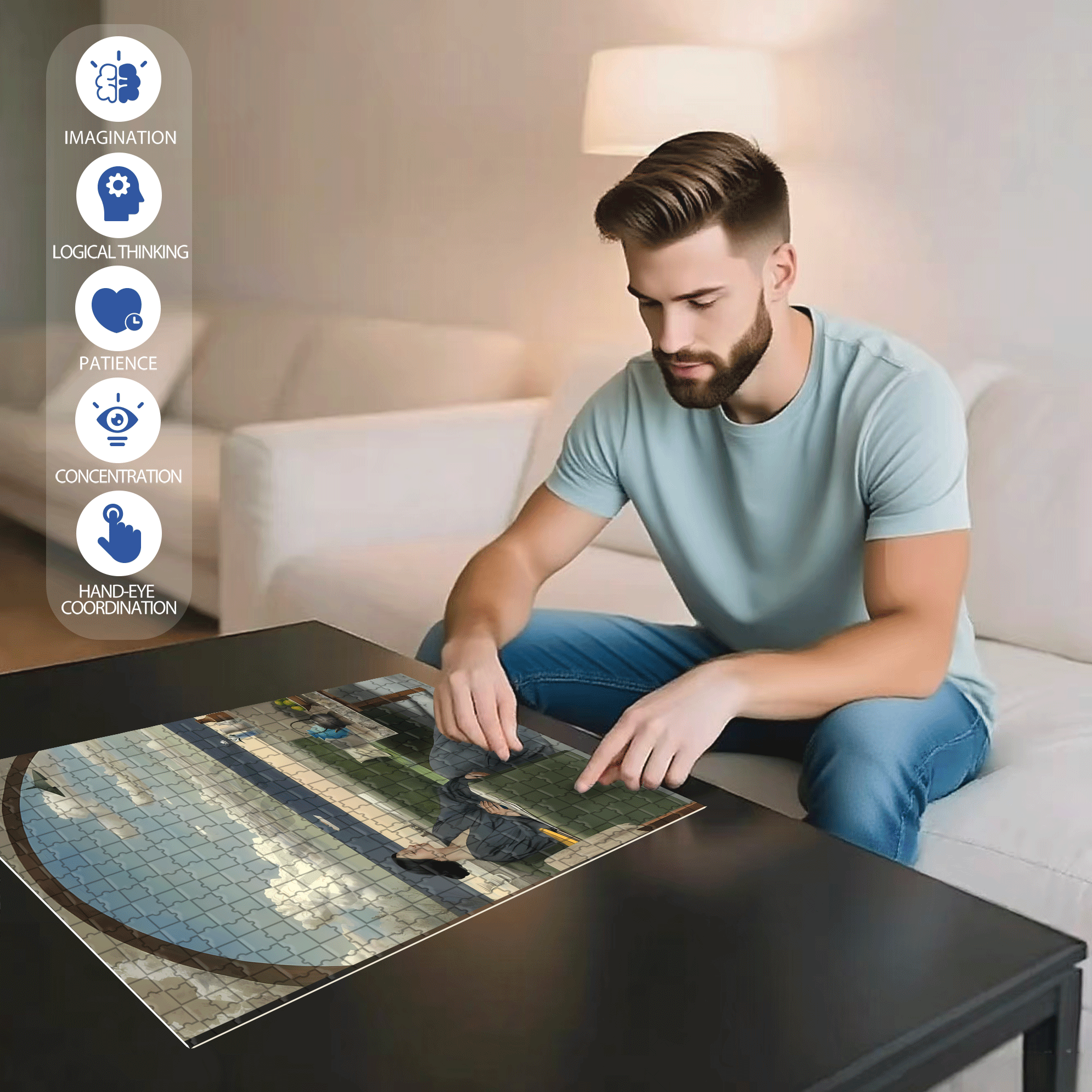 Arched Window Listening To The Tide 500pcs/1000pcs Jigsaw Puzzle, Scratch-Resistant, Interactive Family Game & Brain-Boosting DIY Decor, Perfect for Halloween, Christmas & New Year Gifts, Family Puzzle Game