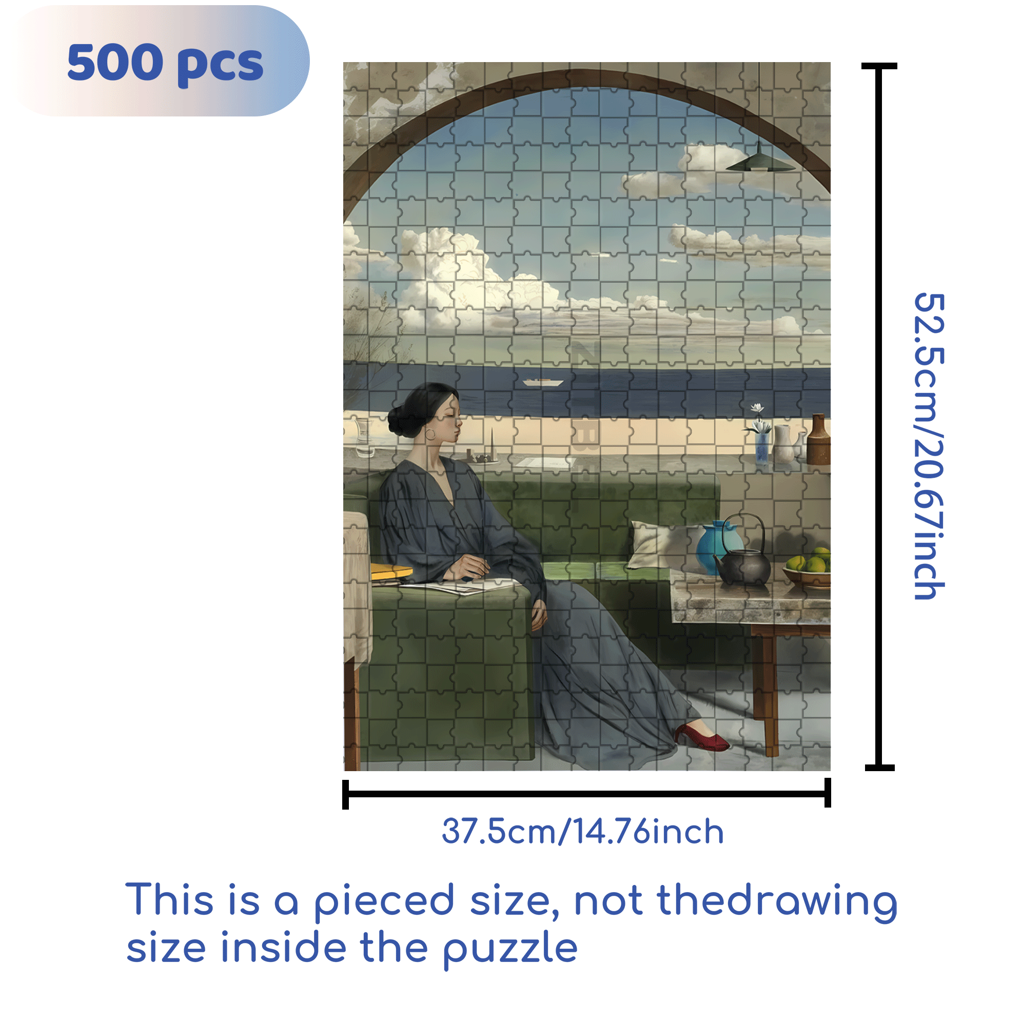 Arched Window Listening To The Tide 500pcs/1000pcs Jigsaw Puzzle, Scratch-Resistant, Interactive Family Game & Brain-Boosting DIY Decor, Perfect for Halloween, Christmas & New Year Gifts, Family Puzzle Game