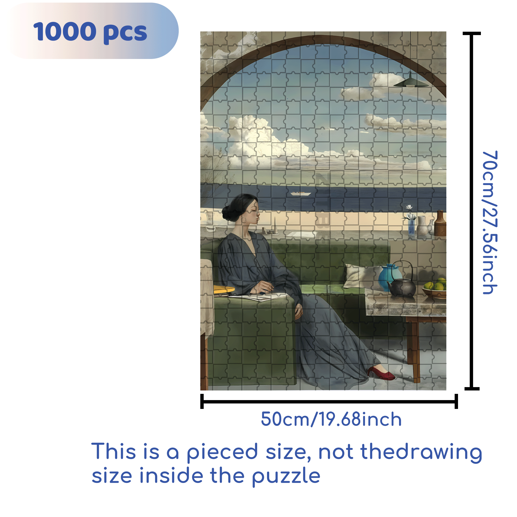 Arched Window Listening To The Tide 500pcs/1000pcs Jigsaw Puzzle, Scratch-Resistant, Interactive Family Game & Brain-Boosting DIY Decor, Perfect for Halloween, Christmas & New Year Gifts, Family Puzzle Game