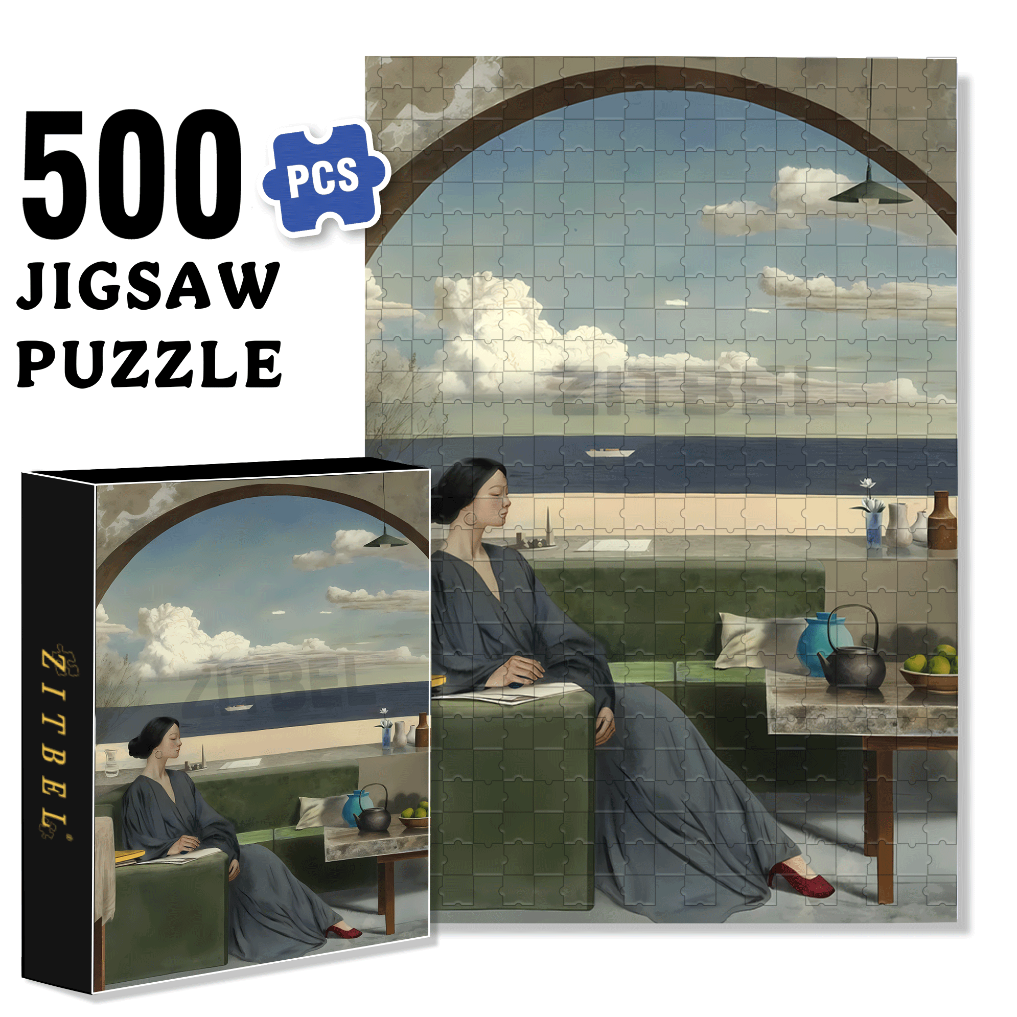 Arched Window Listening To The Tide 500pcs/1000pcs Jigsaw Puzzle, Scratch-Resistant, Interactive Family Game & Brain-Boosting DIY Decor, Perfect for Halloween, Christmas & New Year Gifts, Family Puzzle Game