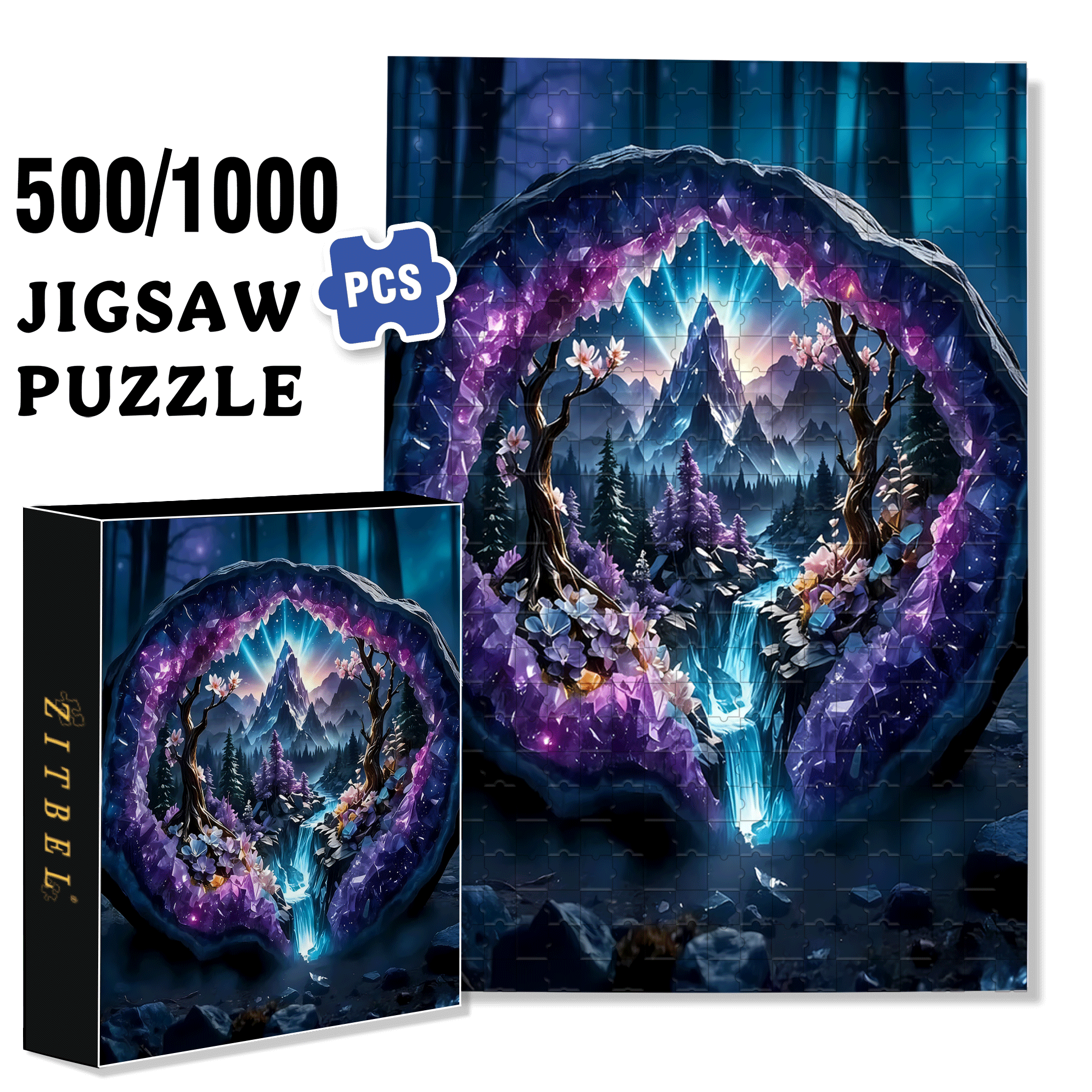 Crystal Cave Sanctuary 500pcs/1000pcs Jigsaw Puzzle, Scratch-Resistant, Interactive Family Game & Brain-Boosting DIY Decor, Perfect for Halloween, Christmas & New Year Gifts, Family Puzzle Game