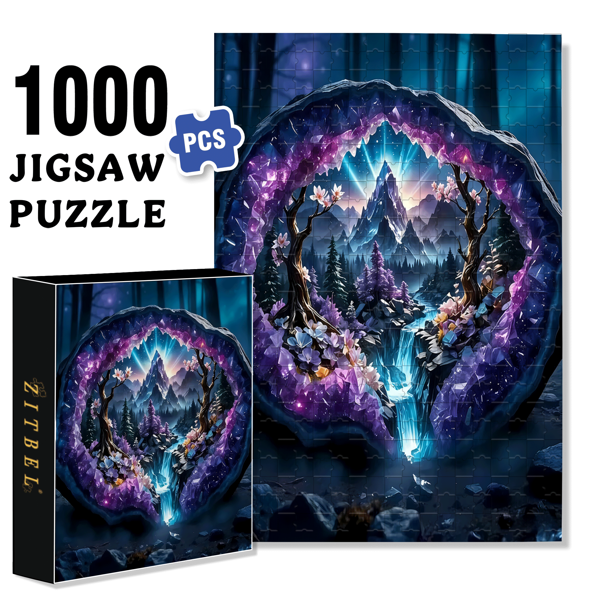 Crystal Cave Sanctuary 500pcs/1000pcs Jigsaw Puzzle, Scratch-Resistant, Interactive Family Game & Brain-Boosting DIY Decor, Perfect for Halloween, Christmas & New Year Gifts, Family Puzzle Game