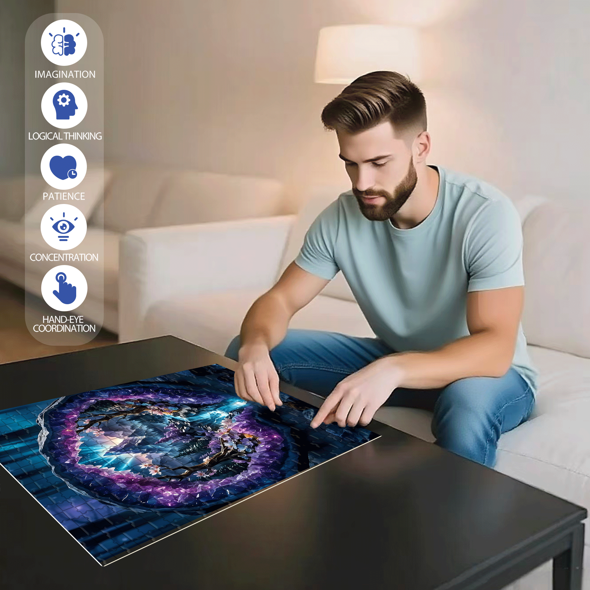 Crystal Cave Sanctuary 500pcs/1000pcs Jigsaw Puzzle, Scratch-Resistant, Interactive Family Game & Brain-Boosting DIY Decor, Perfect for Halloween, Christmas & New Year Gifts, Family Puzzle Game