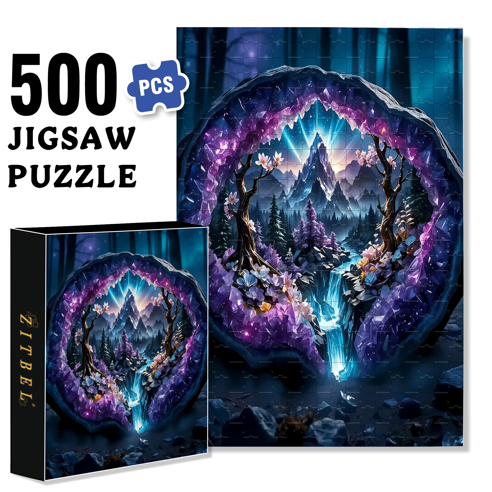 Crystal Cave Sanctuary 500pcs/1000pcs Jigsaw Puzzle, Scratch-Resistant, Interactive Family Game & Brain-Boosting DIY Decor, Perfect for Halloween, Christmas & New Year Gifts, Family Puzzle Game