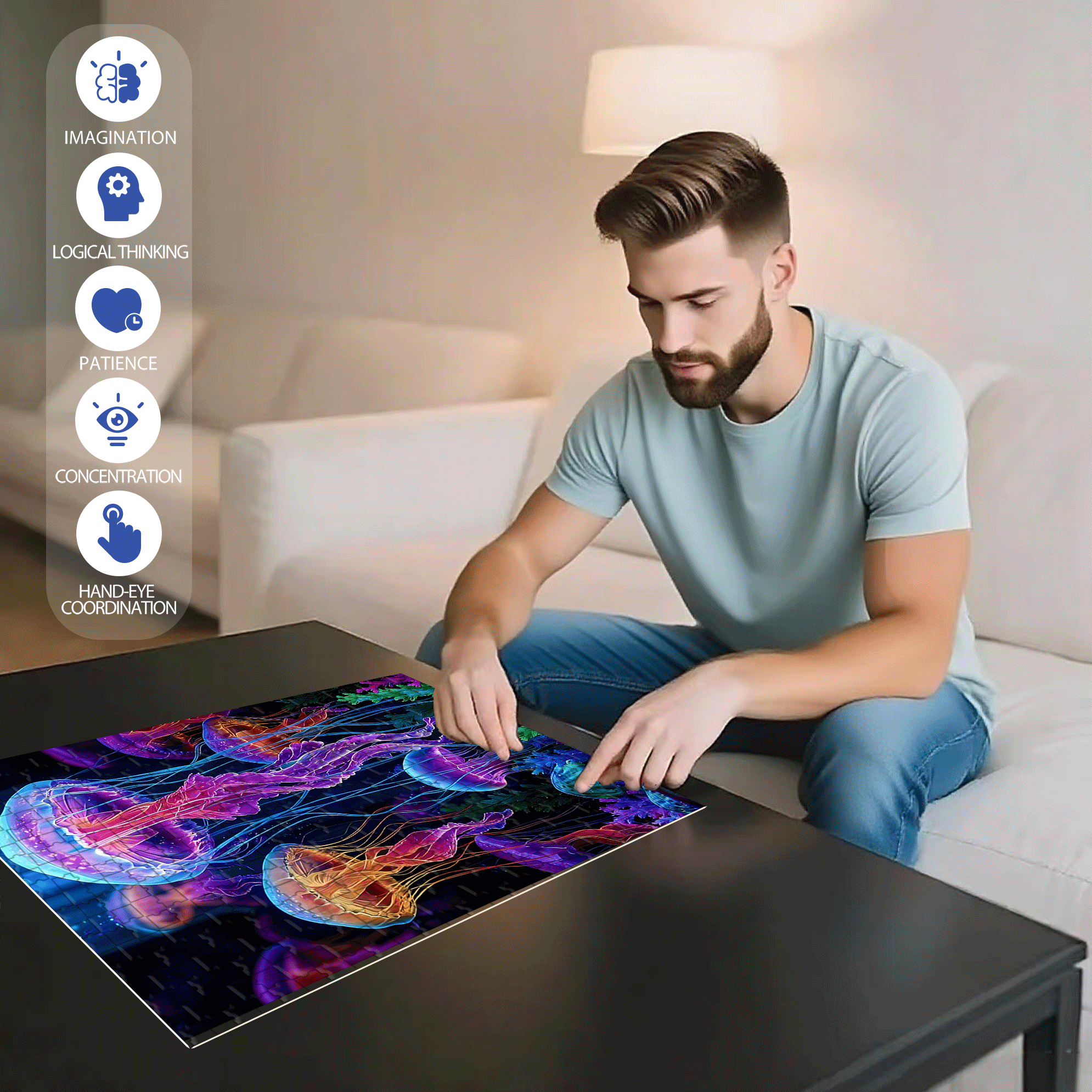 Deep Sea Dreaming 500pcs/1000pcs Jigsaw Puzzle, Scratch-Resistant, Interactive Family Game & Brain-Boosting DIY Decor, Perfect for Halloween, Christmas & New Year Gifts, Family Puzzle Game