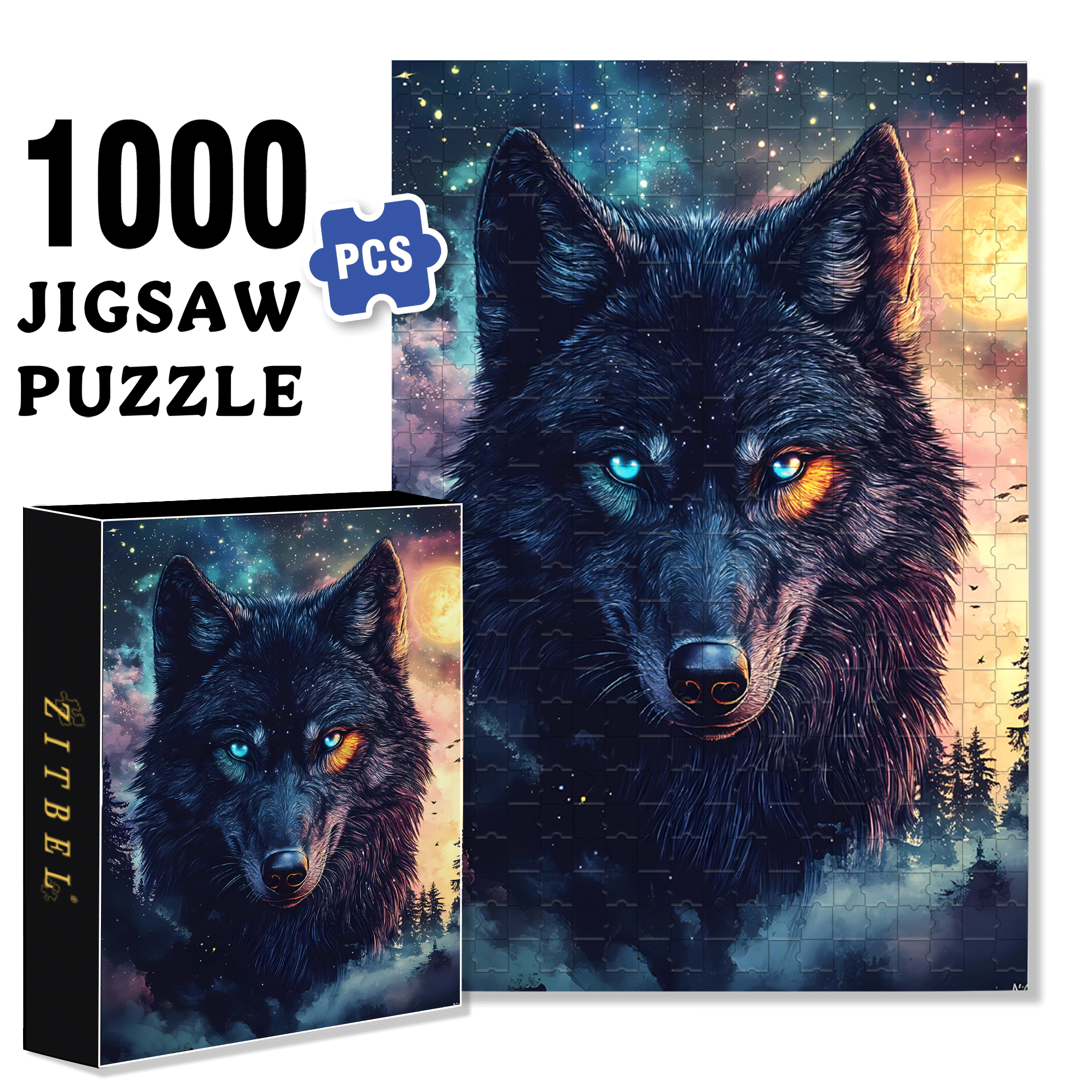 Double-Luminous White Wolf 500pcs/1000pcs Jigsaw Puzzle, Scratch-Resistant, Interactive Family Game & Brain-Boosting DIY Decor, Perfect for Halloween, Christmas & New Year Gifts, Family Puzzle Game
