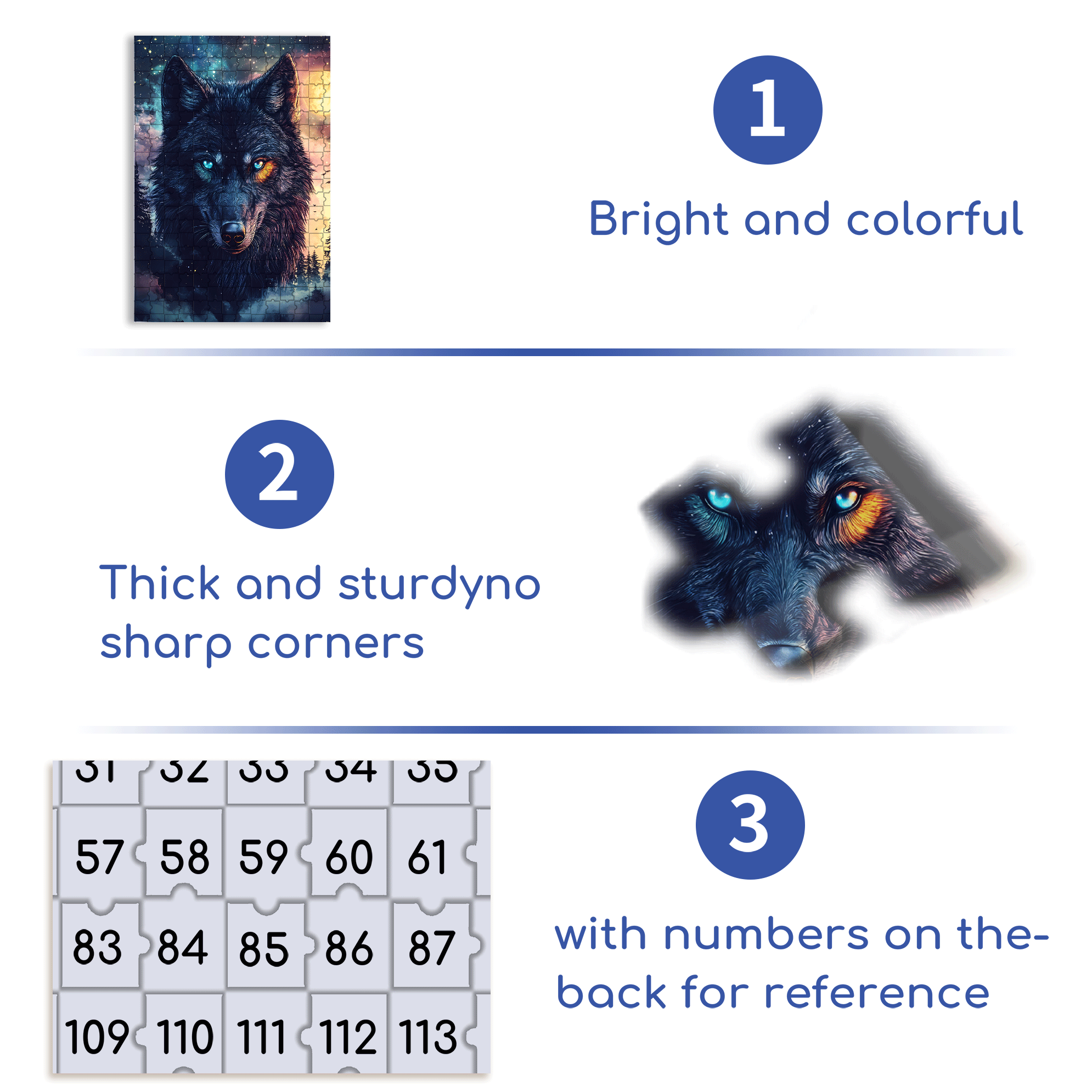 Double-Luminous White Wolf 500pcs/1000pcs Jigsaw Puzzle, Scratch-Resistant, Interactive Family Game & Brain-Boosting DIY Decor, Perfect for Halloween, Christmas & New Year Gifts, Family Puzzle Game
