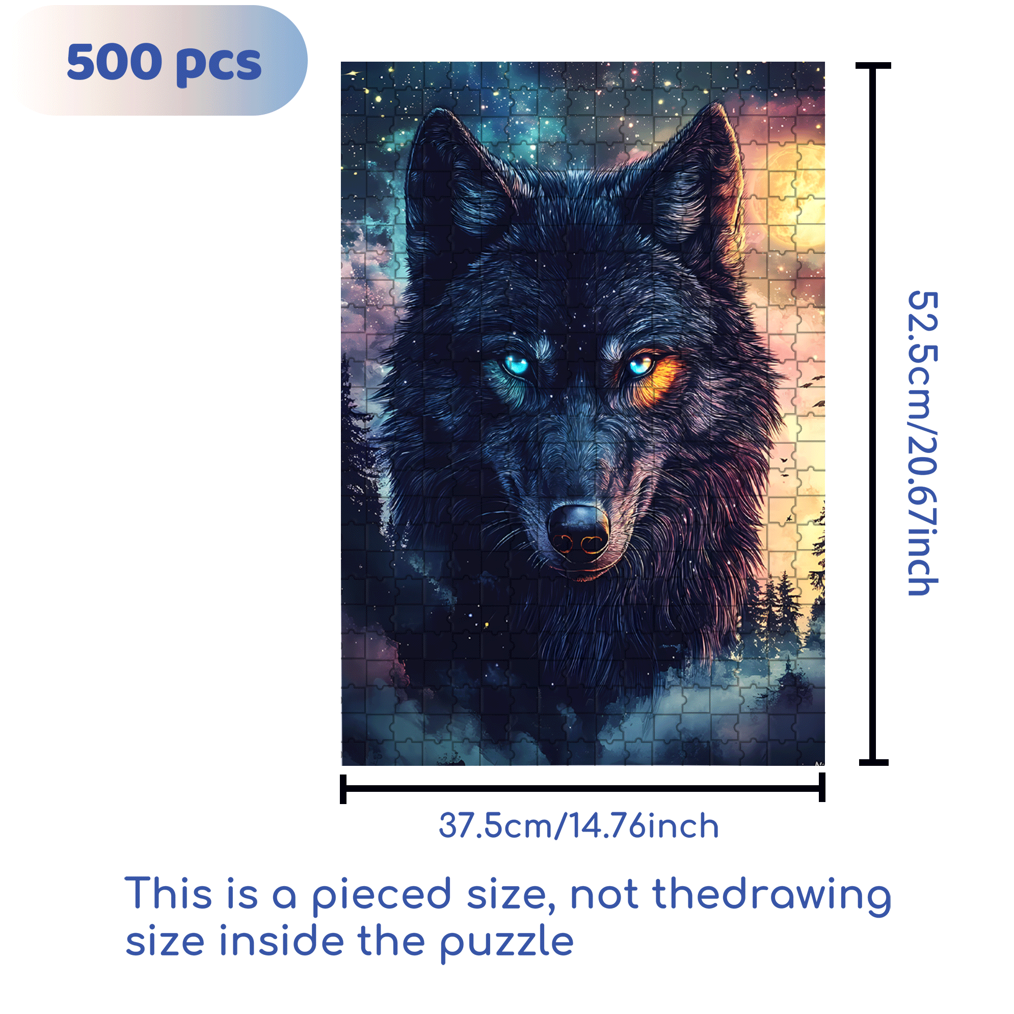 Double-Luminous White Wolf 500pcs/1000pcs Jigsaw Puzzle, Scratch-Resistant, Interactive Family Game & Brain-Boosting DIY Decor, Perfect for Halloween, Christmas & New Year Gifts, Family Puzzle Game