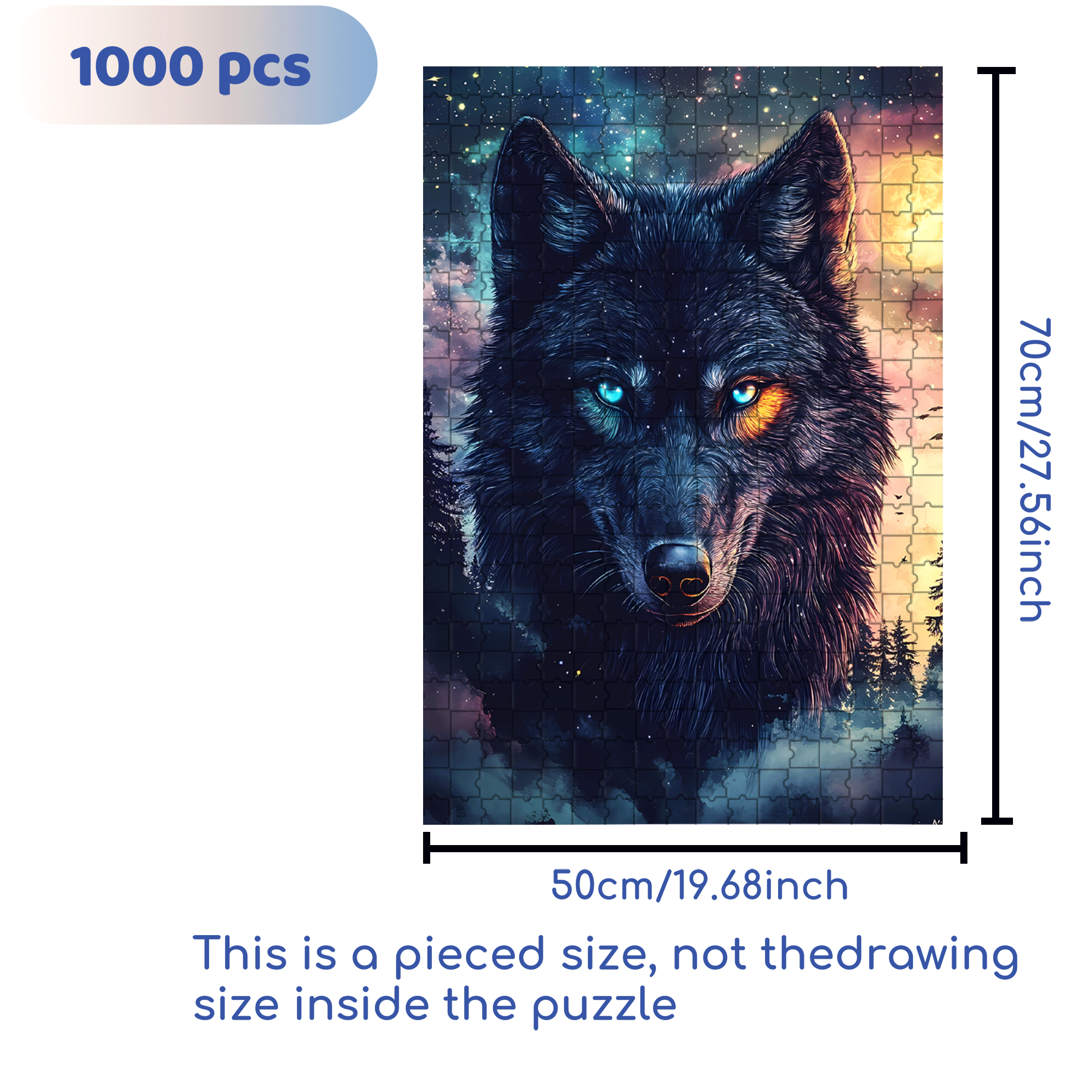 Double-Luminous White Wolf 500pcs/1000pcs Jigsaw Puzzle, Scratch-Resistant, Interactive Family Game & Brain-Boosting DIY Decor, Perfect for Halloween, Christmas & New Year Gifts, Family Puzzle Game